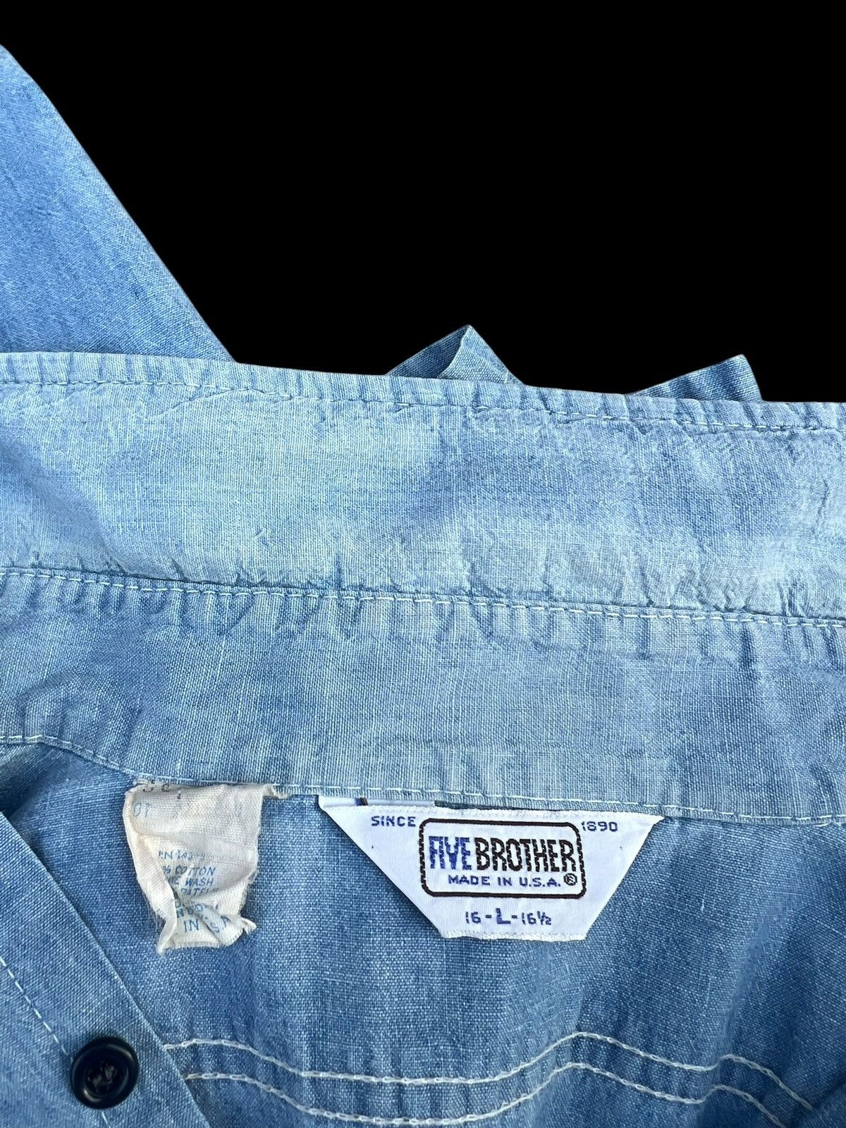 FiveBrother Vintage 60s 70s Five Brother Sun Fade Muddy Chambray Shirt Size US L / EU 52-54 / 3 - 20 Thumbnail
