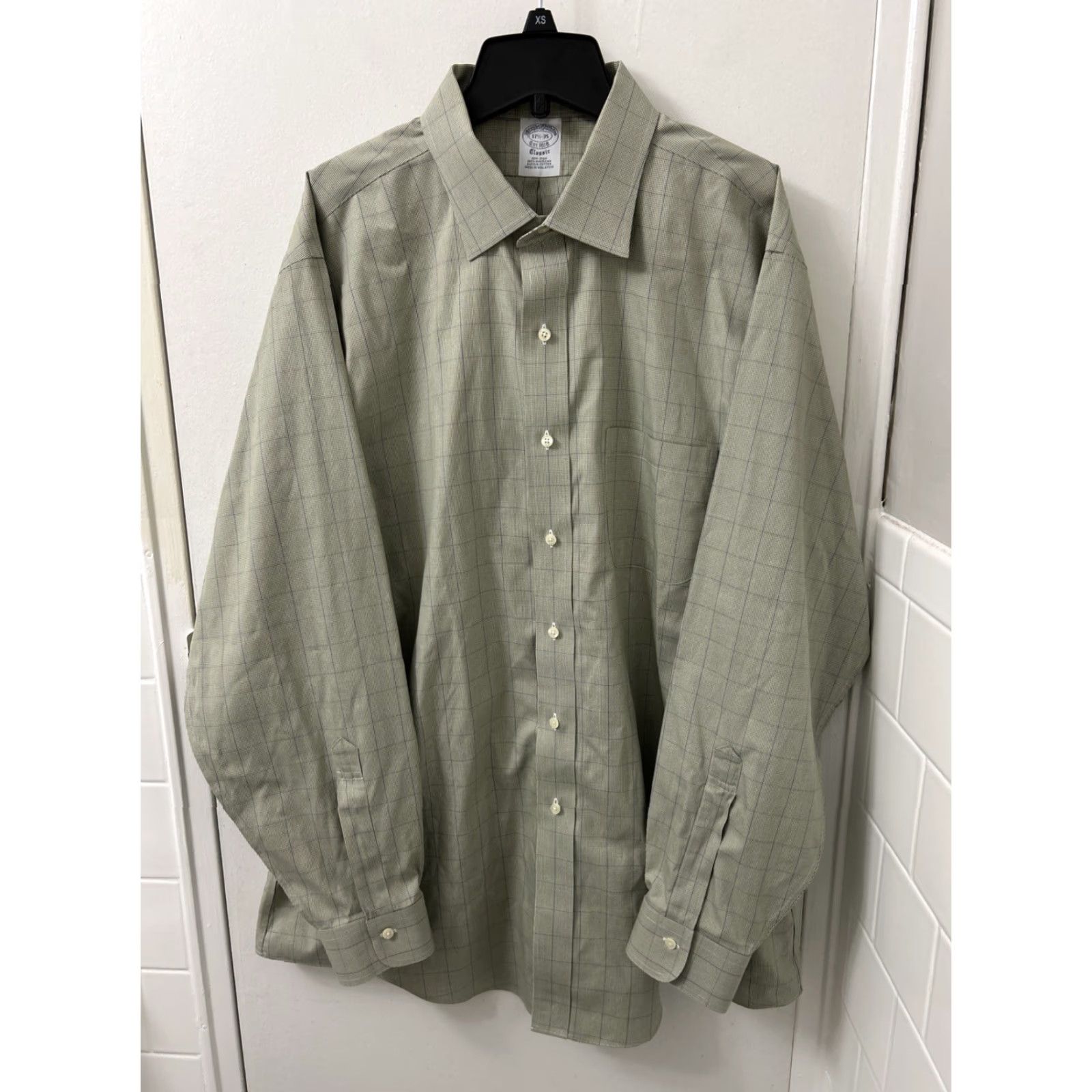 Brooks Brothers Brooks Brothers Classic Shirt Mens 17.5 Green Plaid Houndstooth Supima Button Up Size US XXL / EU 58 / 5 - 2 Thumbnail