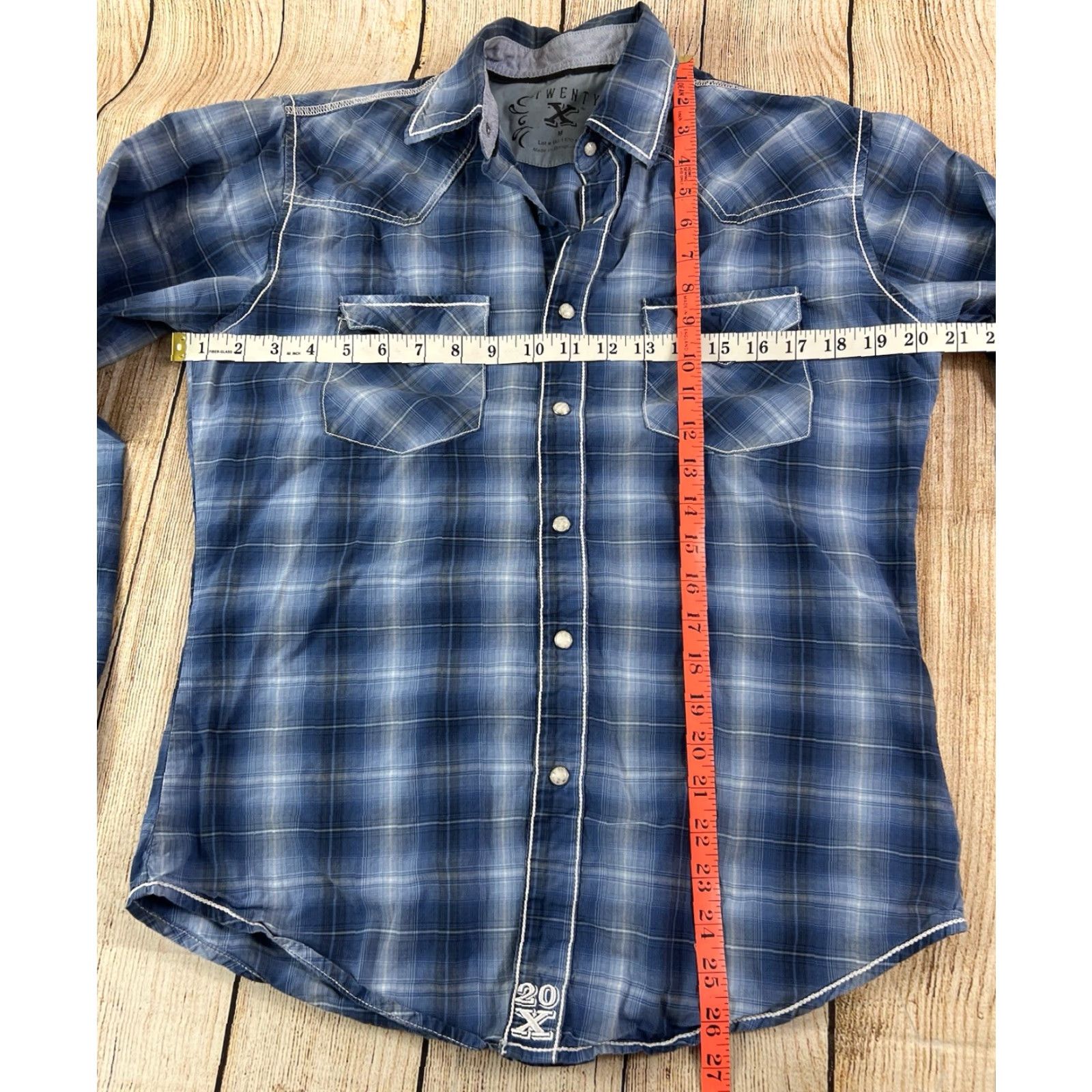 Wrangler Wrangler Shirt Long Sleeve Plaid Western Button-Up Pearl Snap M Blue Mens Size US M / EU 48-50 / 2 - 3 Thumbnail