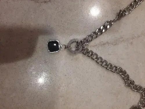 Jewelry Black Square Pendant & Asymmetric Stainless Steel Necklace Size ONE SIZE - 4 Thumbnail