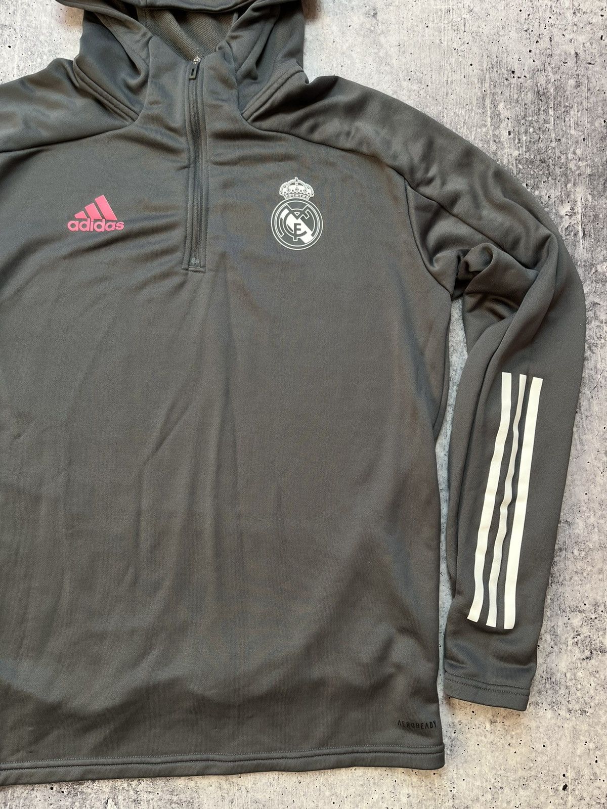 Adidas REAL MADRID TRACK HOODIE - GREY FIVE/SPRING 2020/2021 SIZE M Size US M / EU 48-50 / 2 - 3 Thumbnail