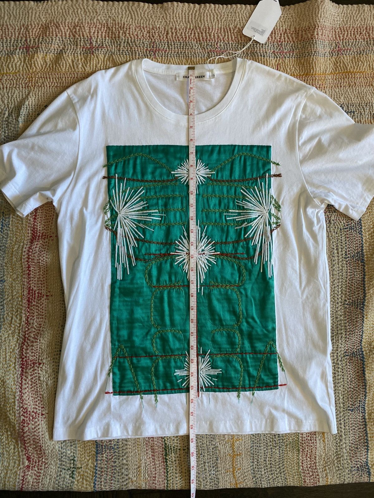 Craig Green Craig Green Hand Embroidered Silk on White Cotton T Shirt Size US L / EU 52-54 / 3 - 10 Thumbnail
