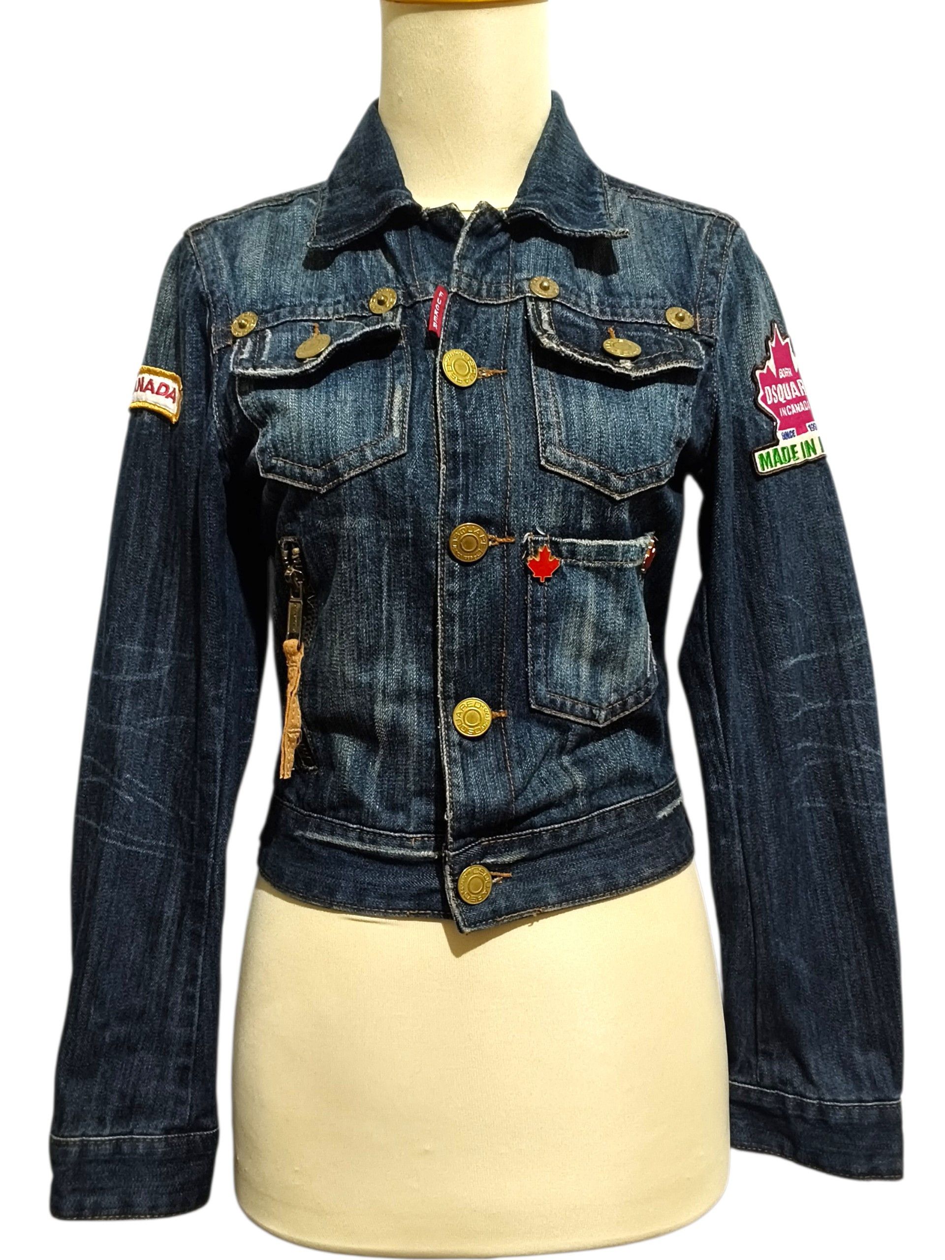 Dsquared2 Y2K DSQUARED2 Canadian Patch Distressed Denim Trucker Jacket Size XS / US 0-2 / IT 36-38 - 1 Thumbnail
