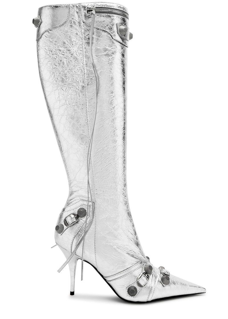 Cagole 90 Metallic Leather Knee-High Boots