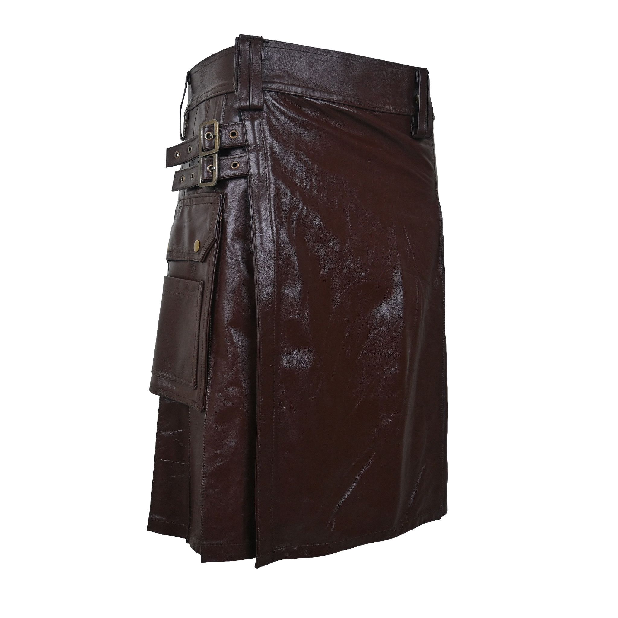 Leather × Other Utility Cargo Leather Kilt Brown "Customized" Size US 34 / EU 50 - 2 Thumbnail