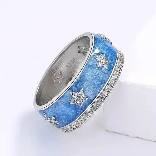 Jewelry x Ring Gold Plated Creative Blue Star Zircon Enamel Sparkling Cz Ring, Men's