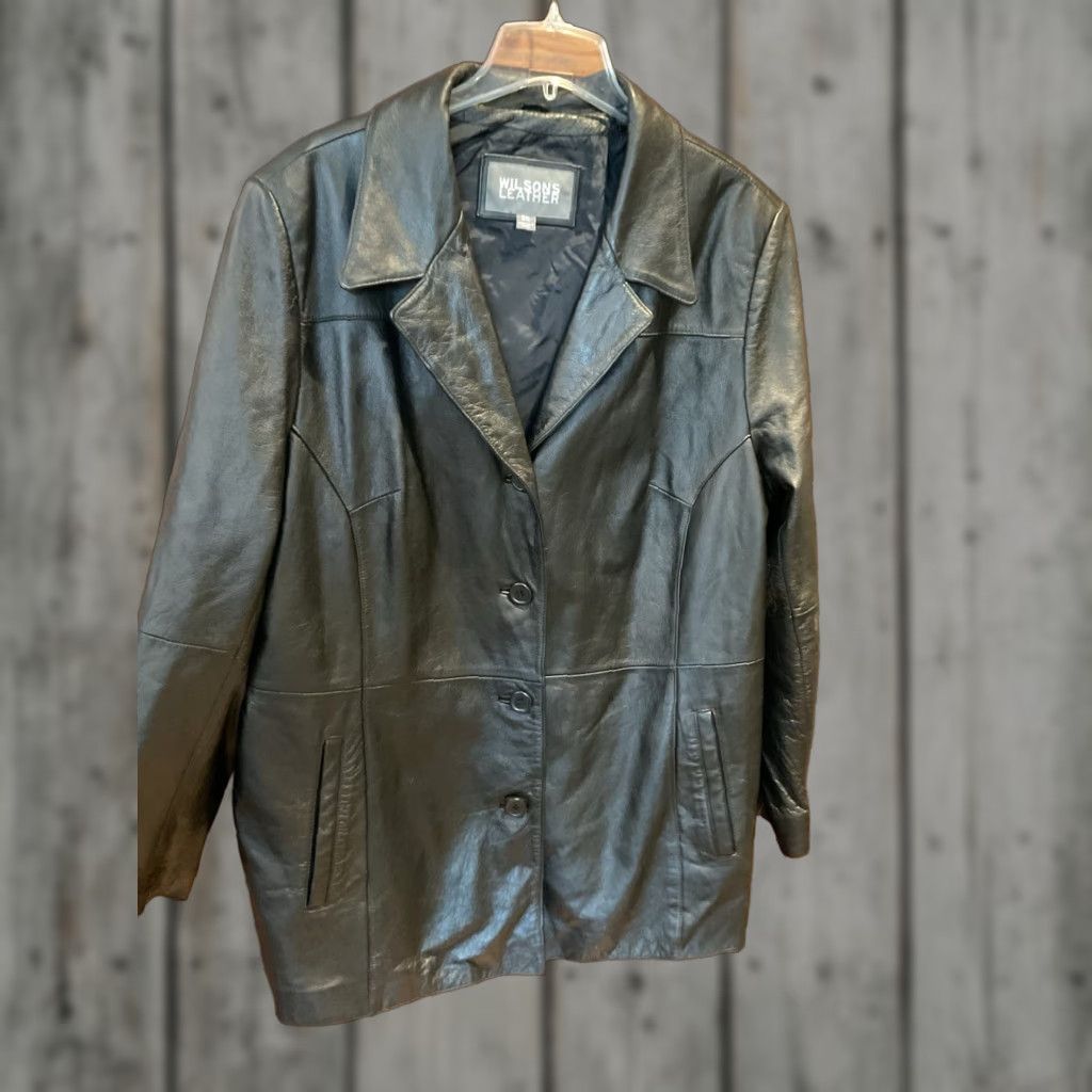 VINTAGE Wilsons Leather Black Button Jacket Coat Plus 3X Women Leather Basic Jacket