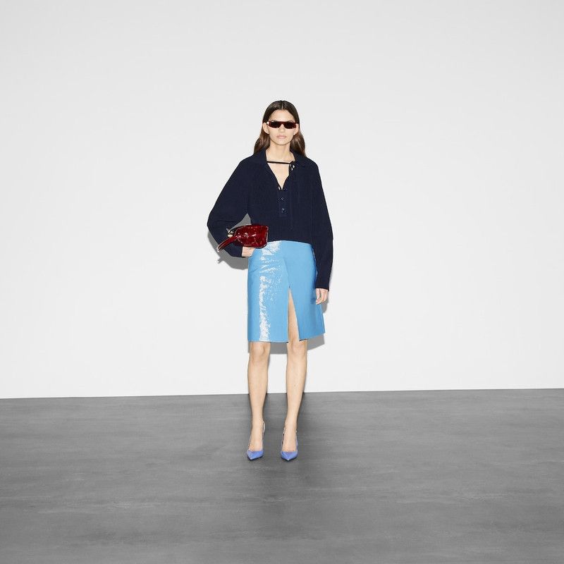 Gucci o1la5ras0526 Chunky Rib Cotton Polo Top in Dark Blue Size XS / US 0-2 / IT 36-38 - 2 Thumbnail