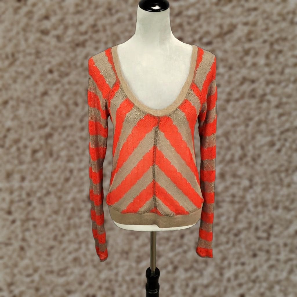 Vintage We The Free Top Womens M Orange Gray Striped Chevron Sheer Sweater Size M / US 6-8 / IT 42-44 - 1 Thumbnail