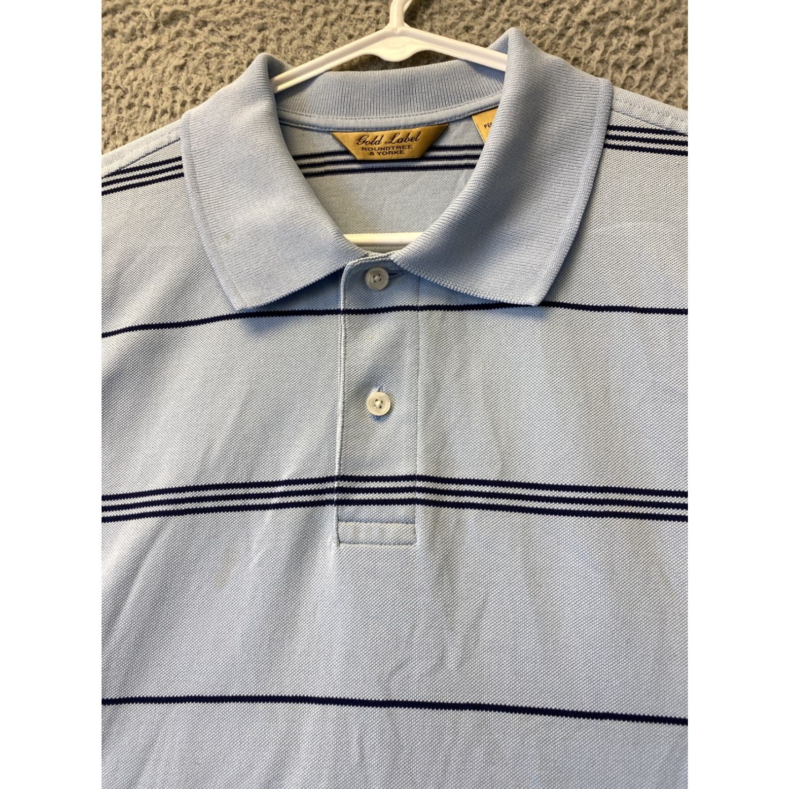 Roundtree & Yorke Roundtree & Yorke Gold Label Polo Shirt L Blue Striped Short Sleeve Casual Golf Mens Size US L / EU 52-54 / 3 - 2 Thumbnail