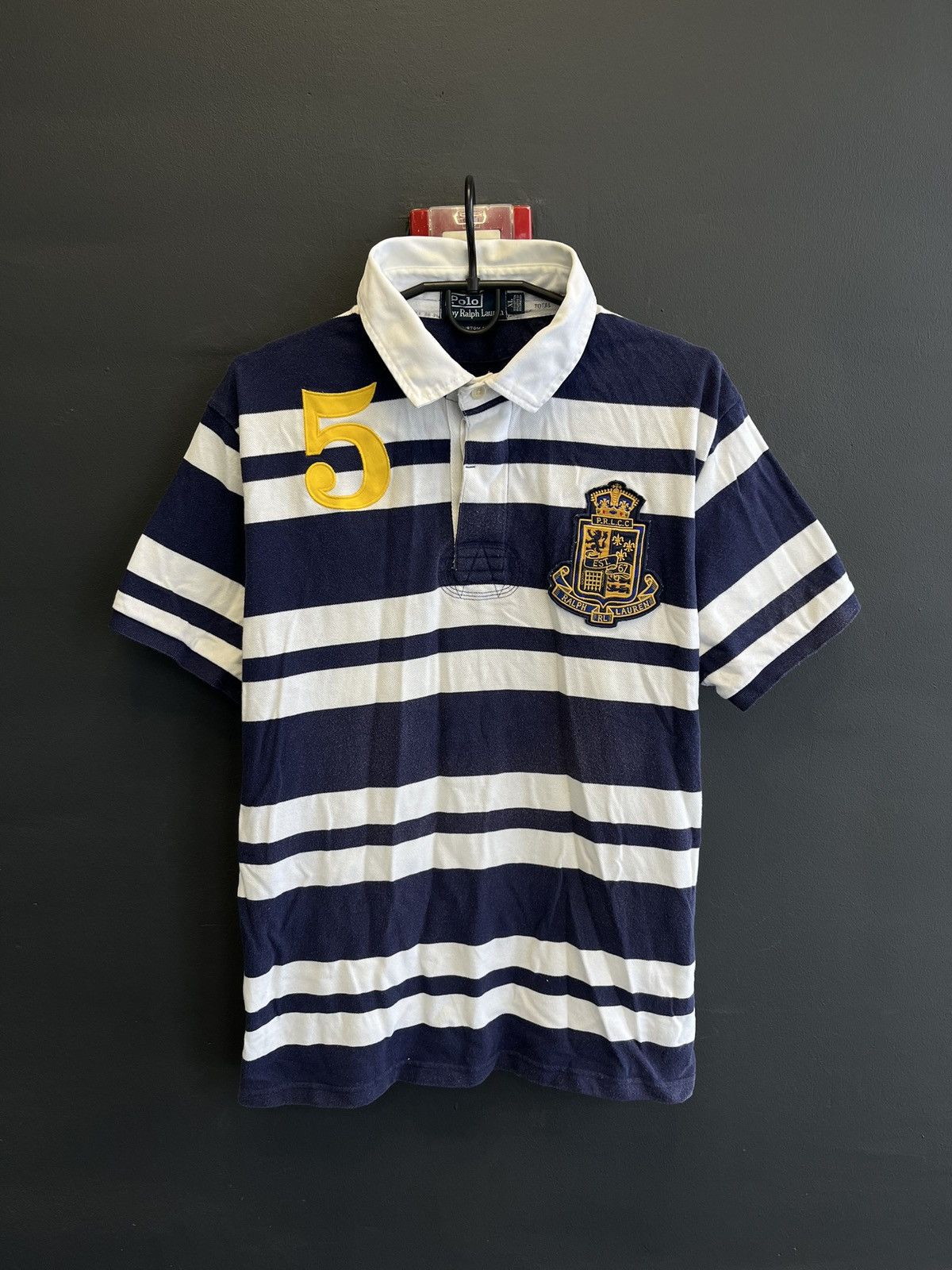 Pre-owned Polo Ralph Lauren X Vintage Polo Ralph Laurent 5 Royal Rugby Jersey Polo T-shirt Japan In Striped
