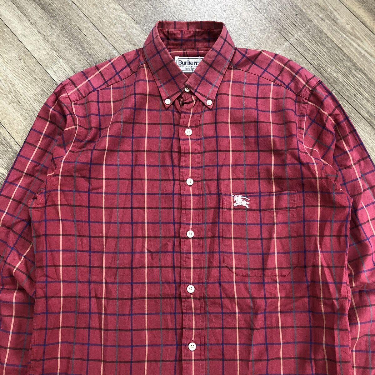 Burberry × Burberry Prorsum × Vintage 🇺🇸 1990s Burberrys Nova Check Iconic Designer Red Longs Shirt Size US M / EU 48-50 / 2 - 2 Thumbnail