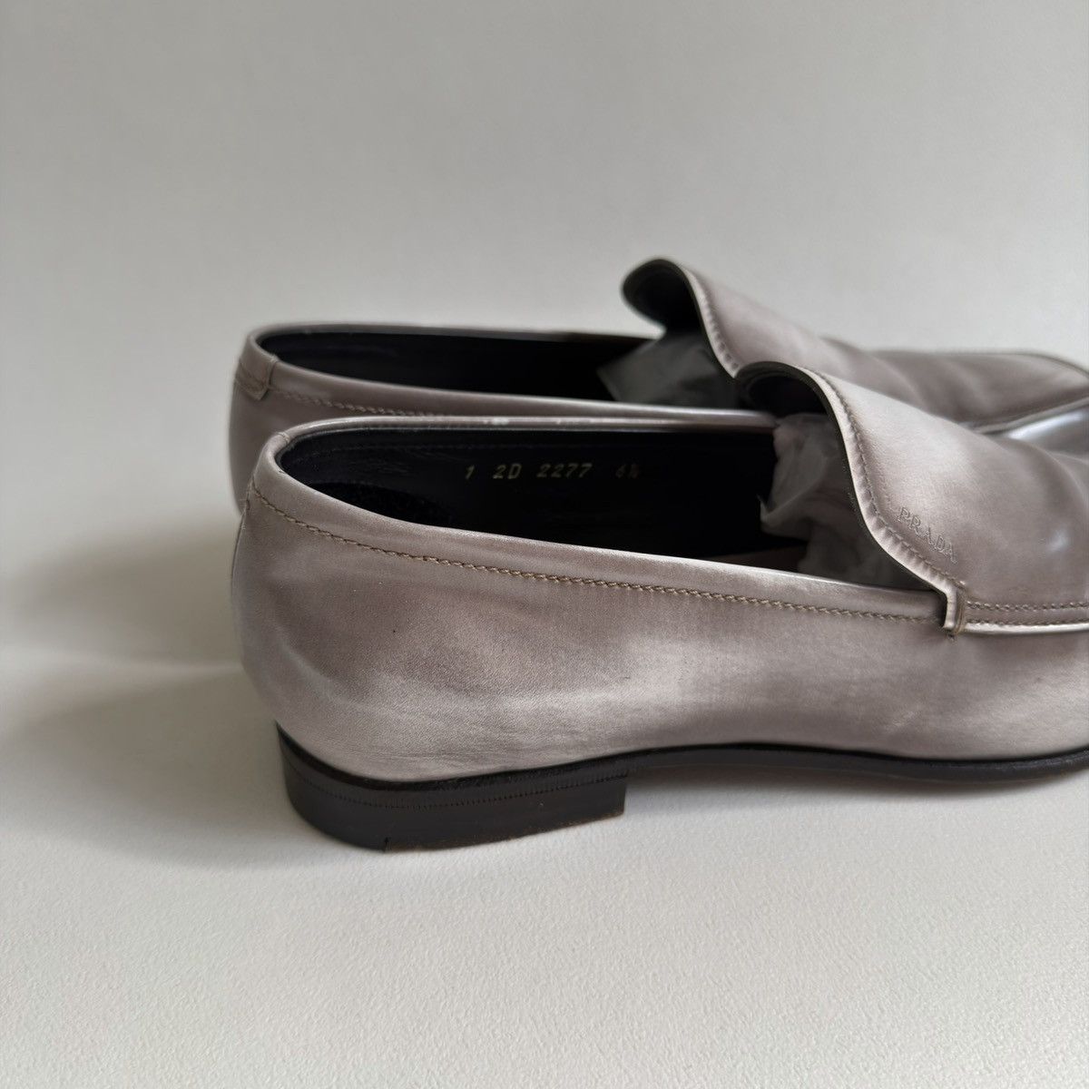 Prada Burnished Gray Leather Square Toe Loafers Size US 8.5 / EU 41-42 - 11 Thumbnail
