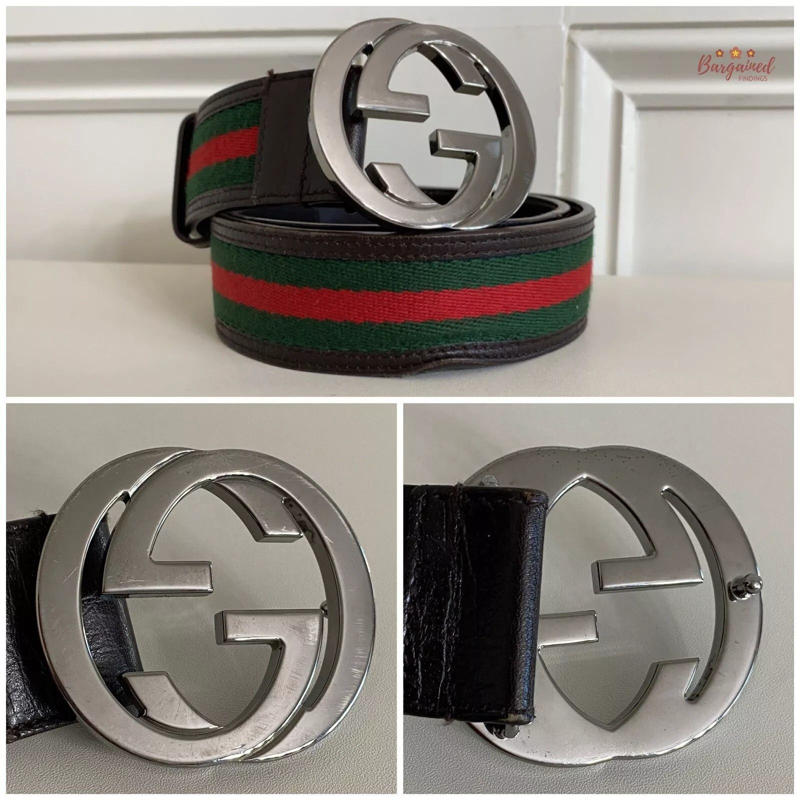 Gucci Gucci Web Green/Red Canvas Silver Interlocking G Buckle Belt Size 30 - 7 Thumbnail