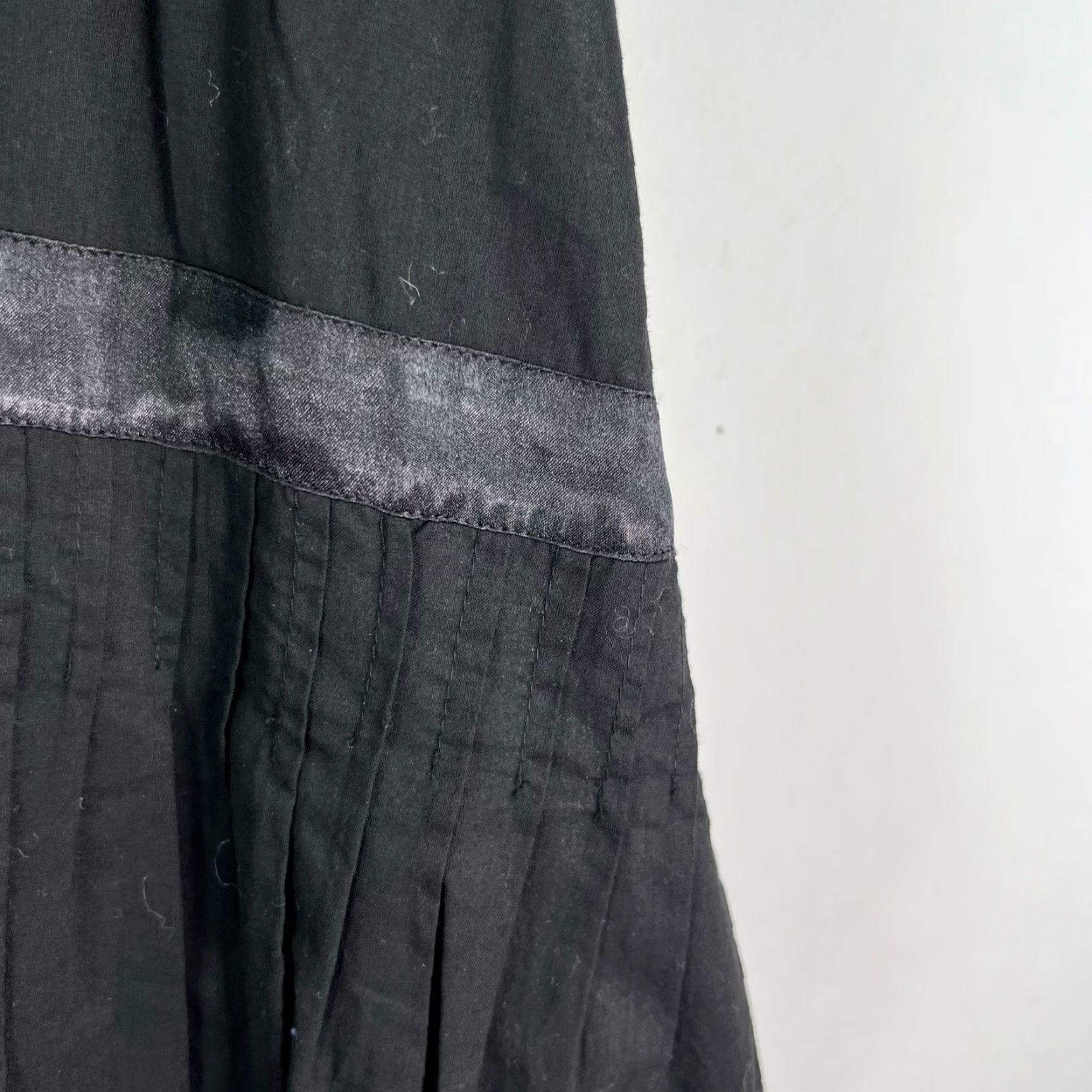 Vintage Belle Blouse Women XL Black Cotton V-Neck Knit Pleated Ruffle Lightweight Casual Size XL / US 12-14 / IT 48-50 - 2 Thumbnail