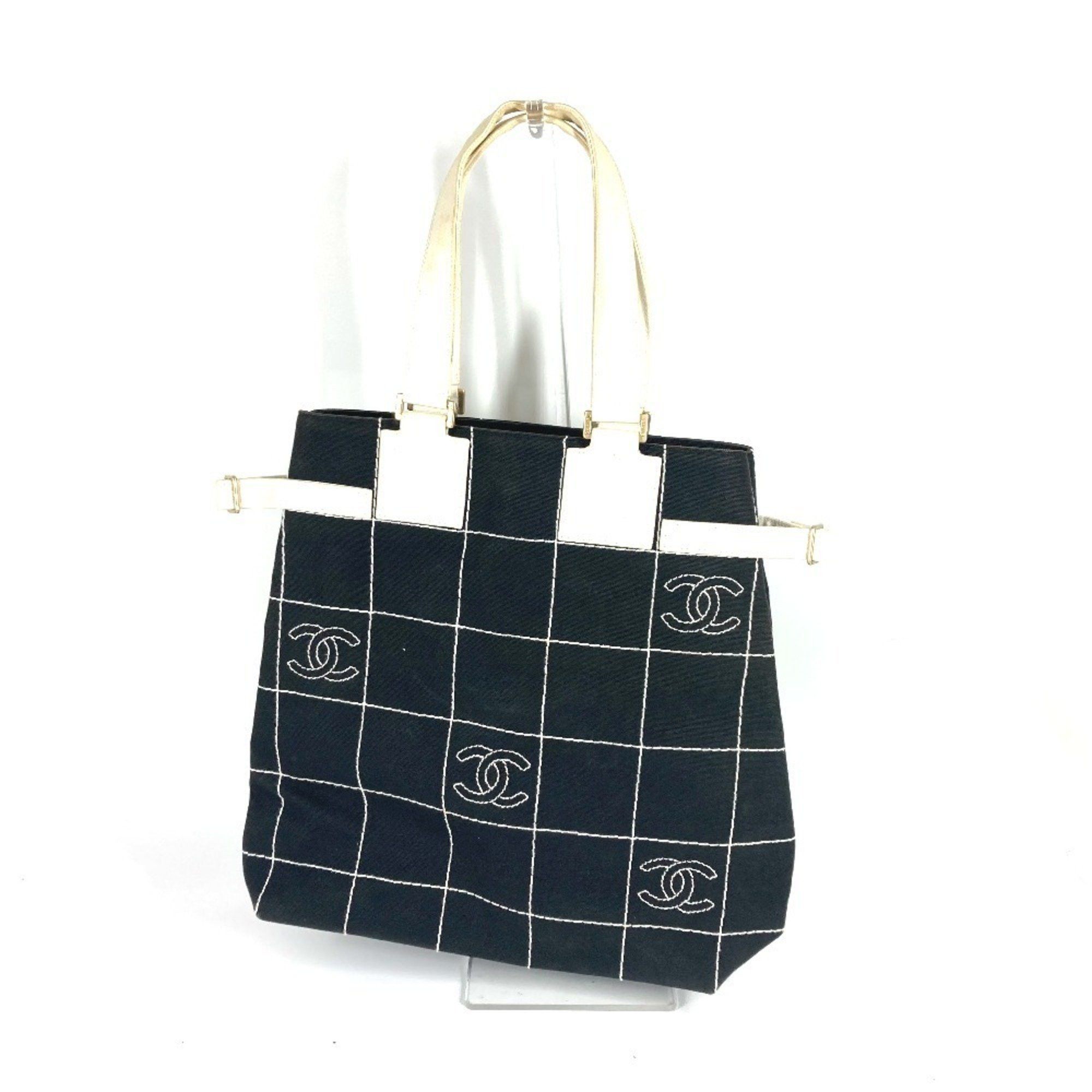 Chanel Cc Coco Mark Bag Shoulder Chocolate Bar Vertical Tote Canvas Women's Black