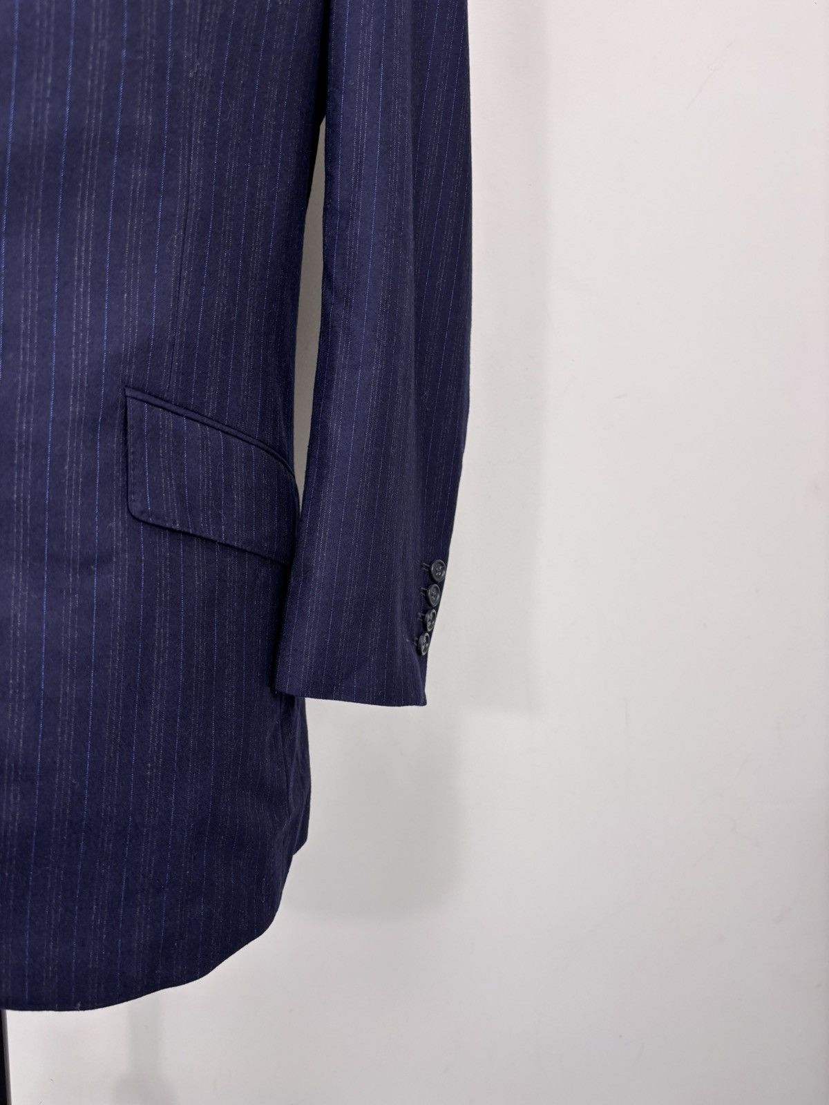 David August David August “ Black “ Navy Blue Striped Wool Blazer Jacket Size 44R - 6 Thumbnail