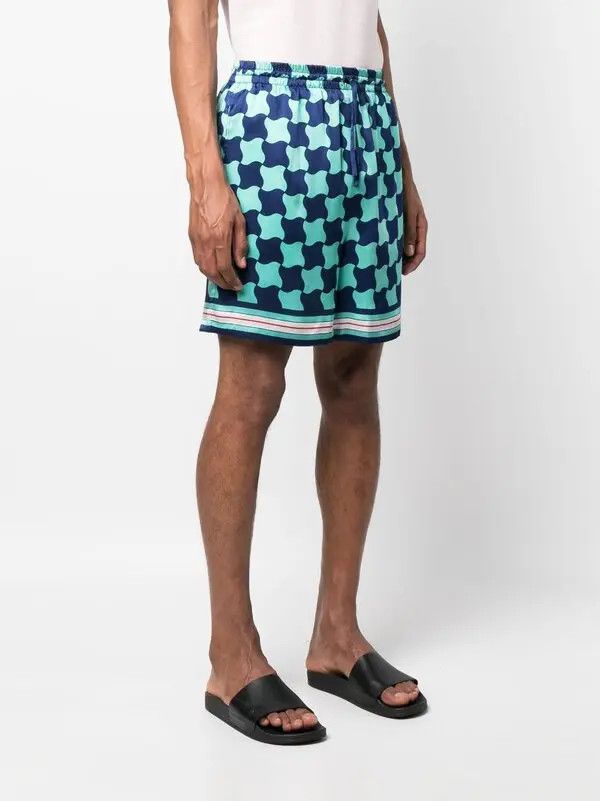 Casablanca o1mle0326 Drawstring Silk Shorts Pool Tile in Blue Size US 34 / EU 50 - 3 Thumbnail