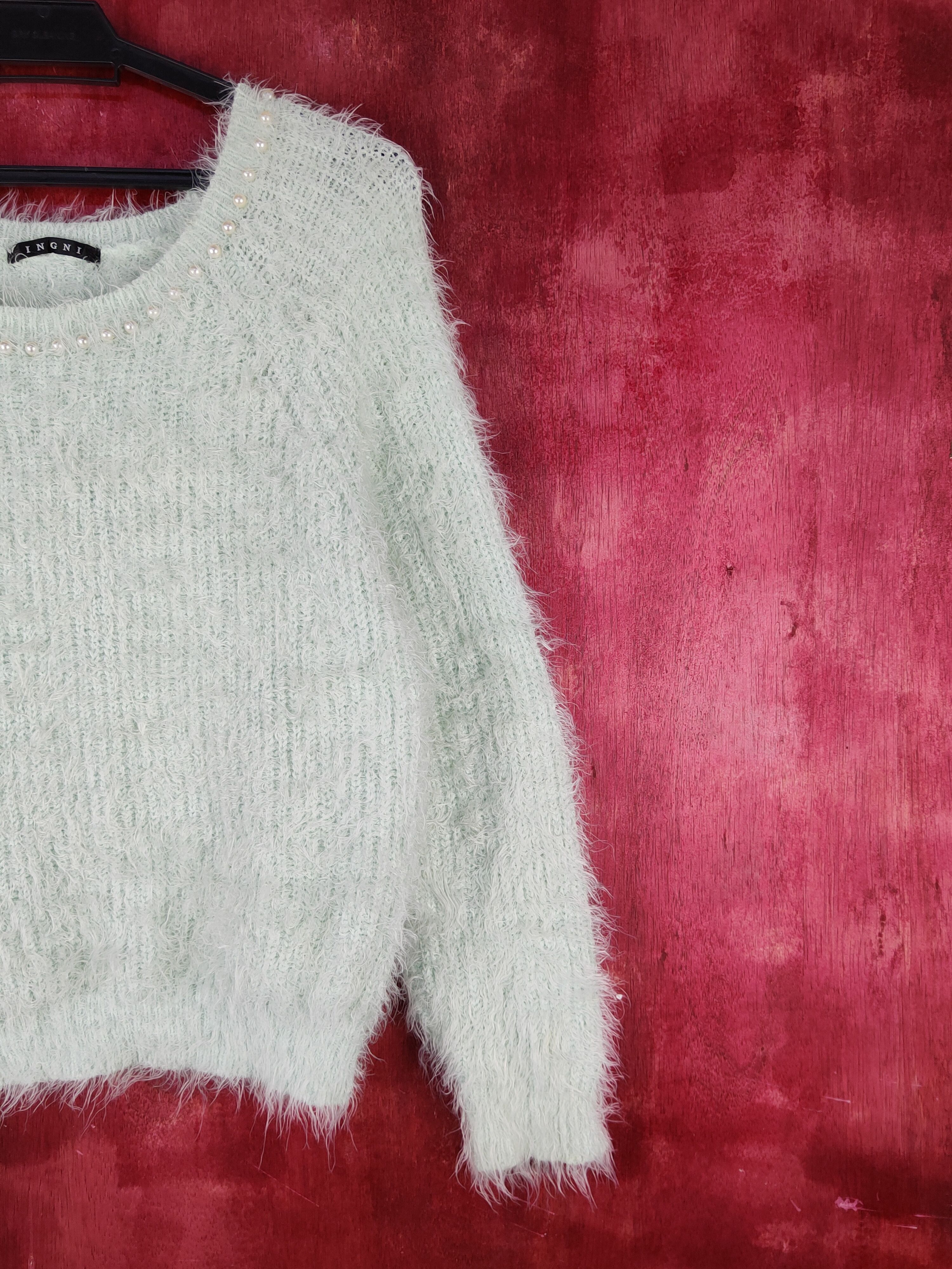 Homespun Knitwear Ingni Mint Green Shag Shaggy Fur Mohair Knitwear #S2056 Size S / US 4 / IT 40 - 5 Thumbnail