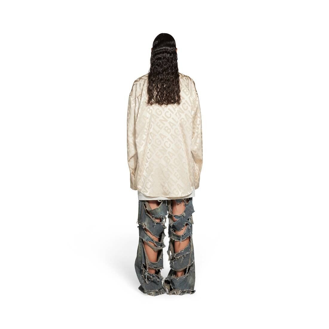 Balenciaga o1tr1nto0825 Large Allover Logo Minimal Shirt Large Beige Size M / US 6-8 / IT 42-44 - 4 Thumbnail