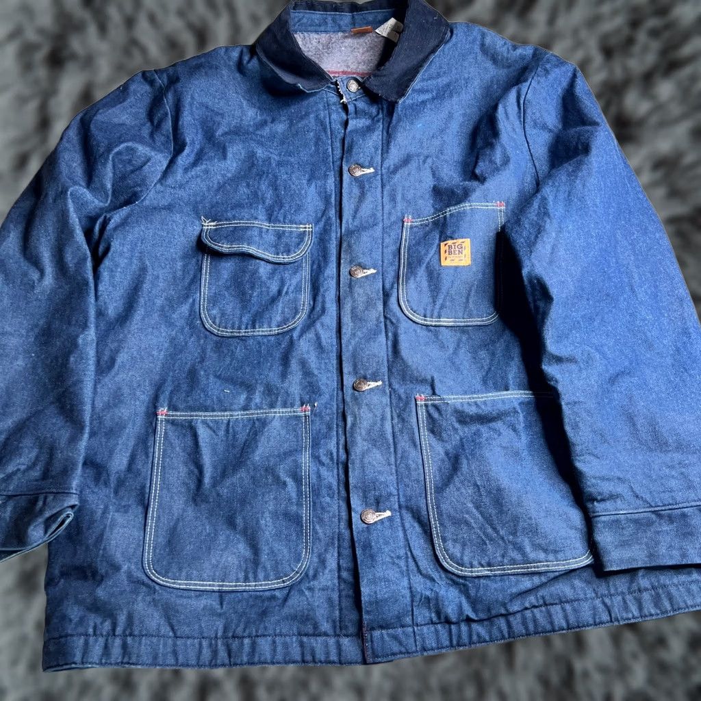 Wrangler VINTAGE Wrangler Denim Chore Coat 50 Blue Cotton Blend USA Made Chore Jacket Mens Vintage 1980s Big Ben Wool Blanket Lined Size US M / EU 48-50 / 2 - 1 Thumbnail