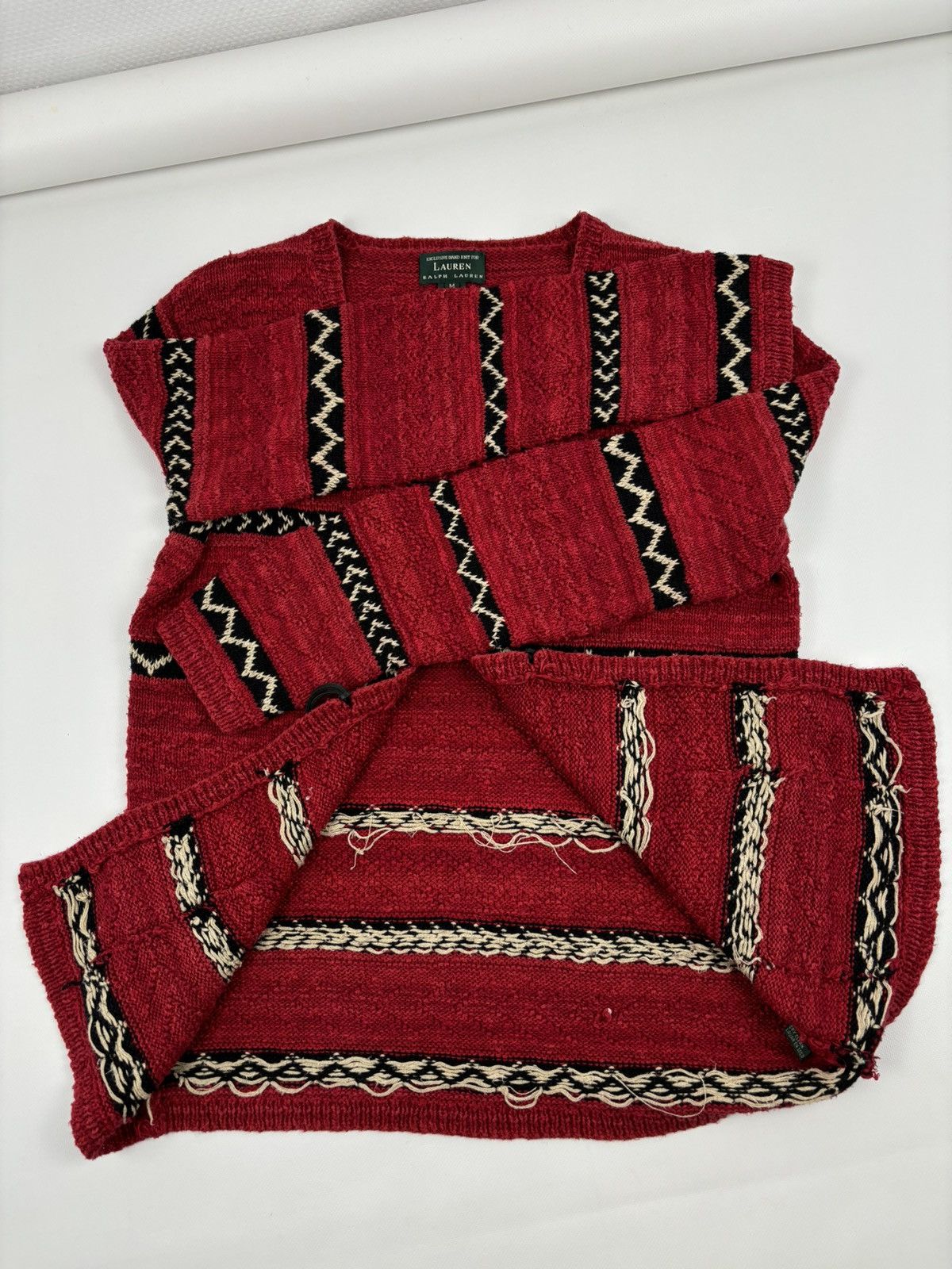 Lauren Ralph Lauren RARE Polo RRL Hand Knit Linen Aztec Navajo Striped Cardigan Size US M / EU 48-50 / 2 - 14 Thumbnail