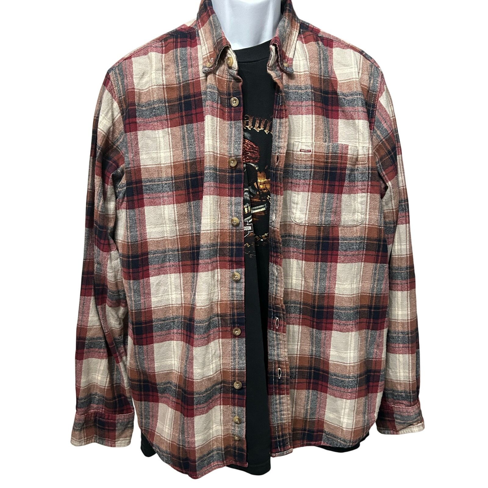Other Vintage Podium Sports Brown Red Navy Flannel Shirt Men’s XL Size US XL / EU 56 / 4 - 1 Thumbnail