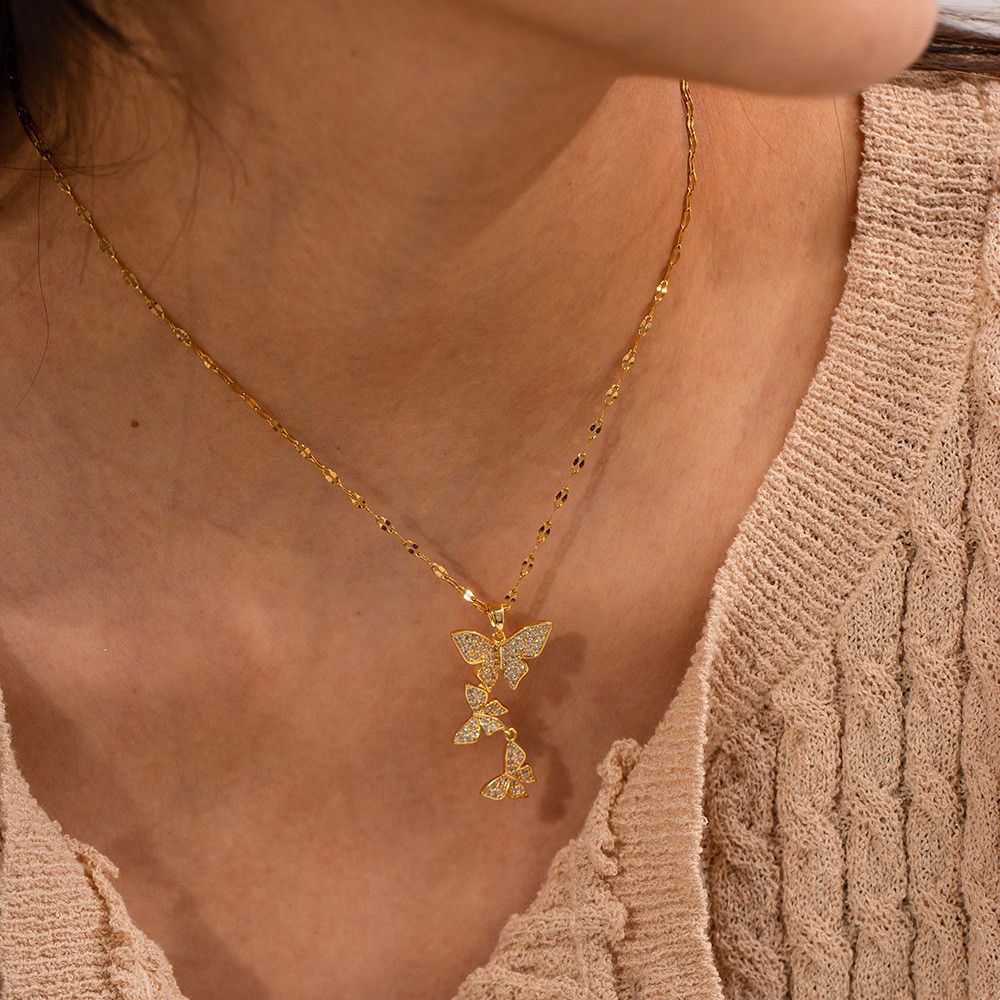 Other 18K Gold Butterfly Zircon Pendant Necklace Size ONE SIZE - 3 Thumbnail