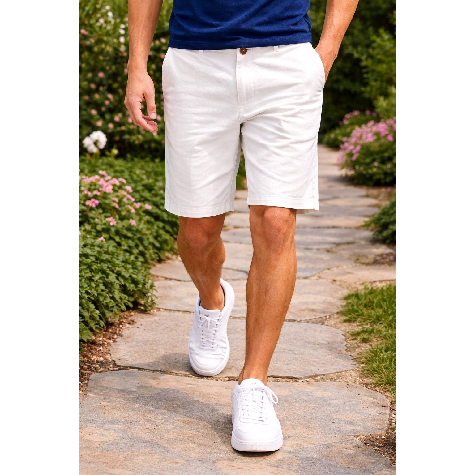 PIOMBO Piombo Stretch Cotton Chino Shorts White L Size US 32 / EU 48 - 1 Thumbnail