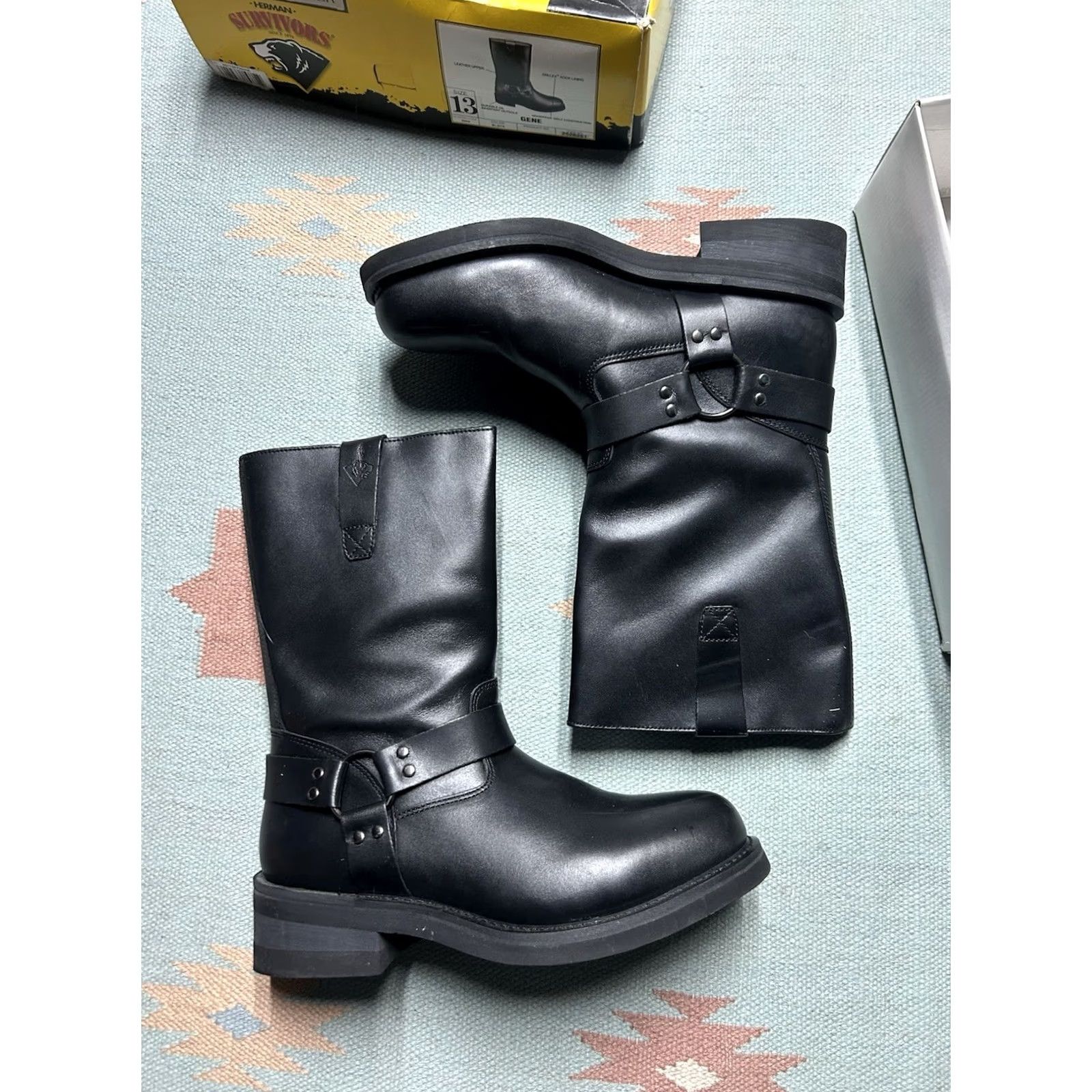 Vintage VINTAGE Herman survivor leather Gene boots motorcycle engineer Men 13 Black Leather Boots Mens 13 Motorcycle Van Age 0 Size US 13 / EU 46 - 3 Thumbnail