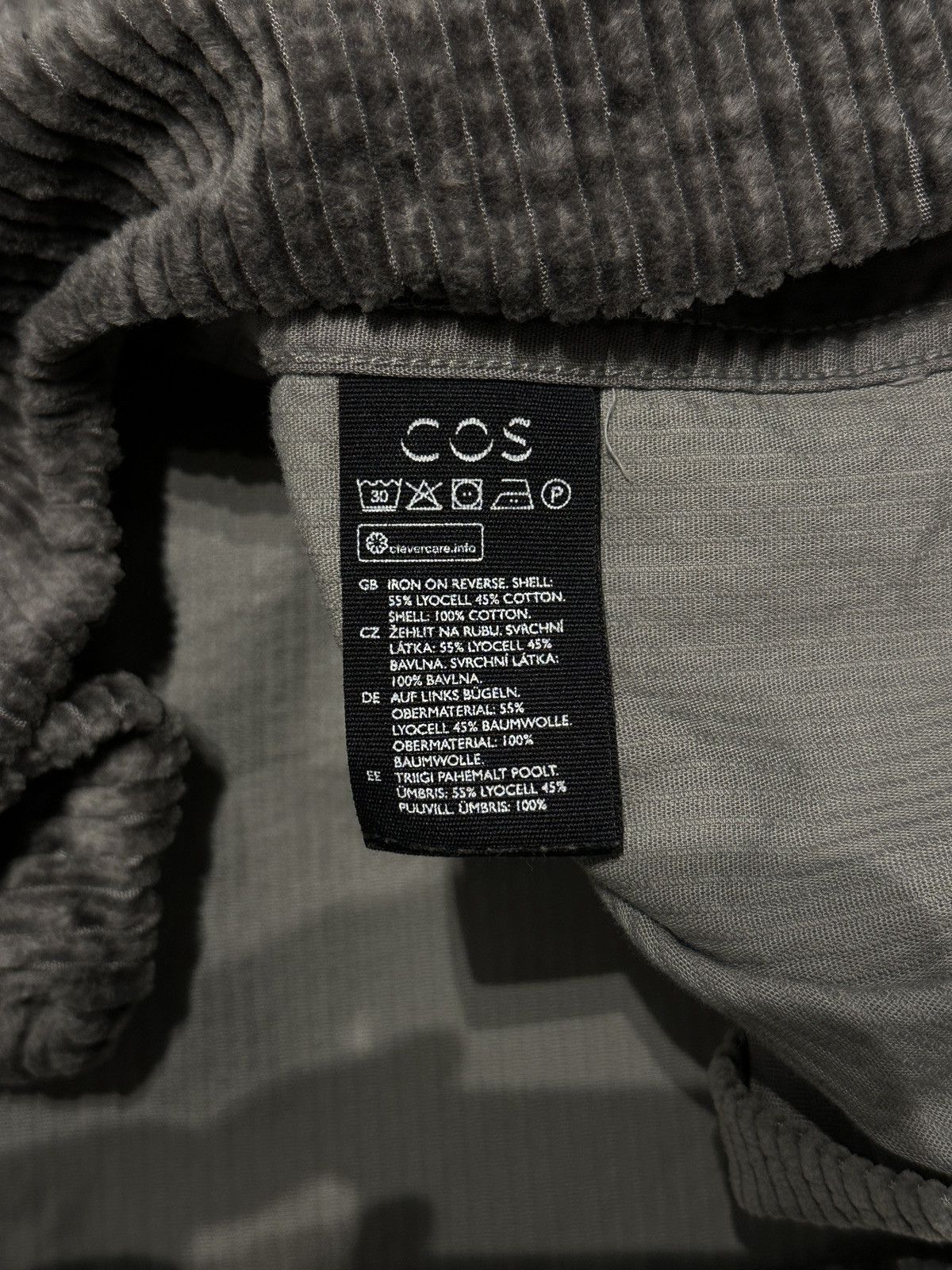 Cos COS mens Lyocell Corduory Cotton Blend Velvet Overshirt Gray Size US L / EU 52-54 / 3 - 9 Thumbnail