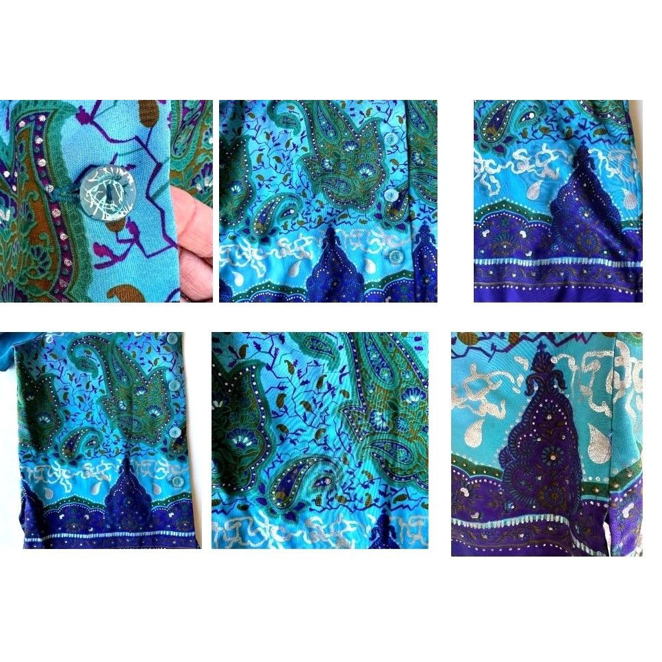 Designer × Vintage VTG Russell Scott Signature Blouse 12 Teal Metallic Silve Size XL / US 12-14 / IT 48-50 - 11 Thumbnail