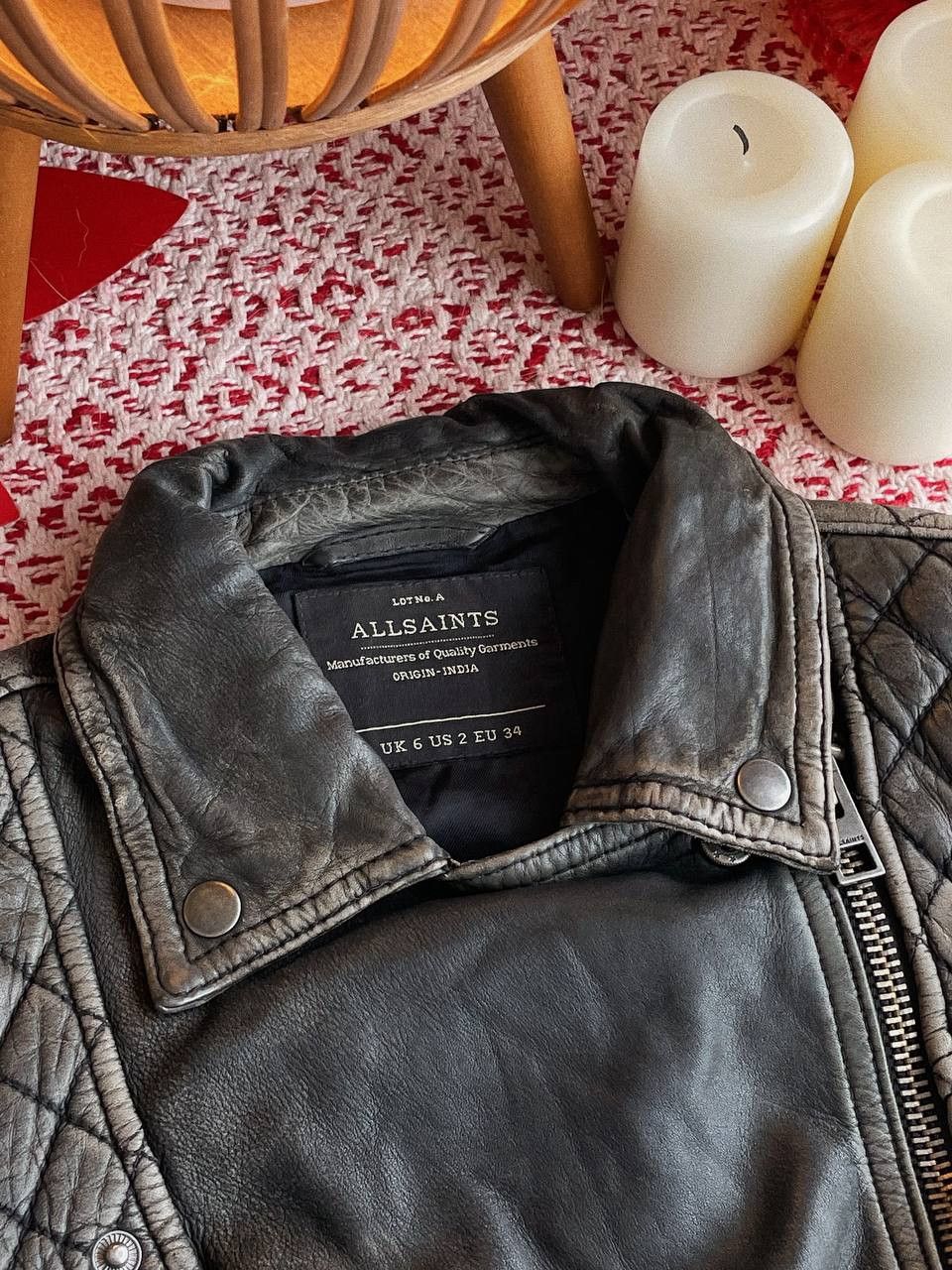 Allsaints AllSaints Grey Black Leather Biker Jacket Size XS / US 0-2 / IT 36-38 - 16 Thumbnail