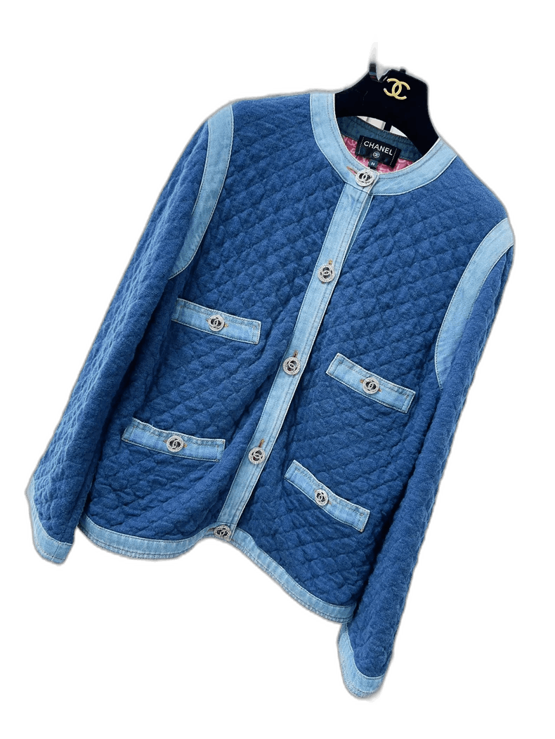 Chanel Chanel Blue Quilted Diamond Button Jacket Size M / US 6-8 / IT 42-44 - 1 Thumbnail
