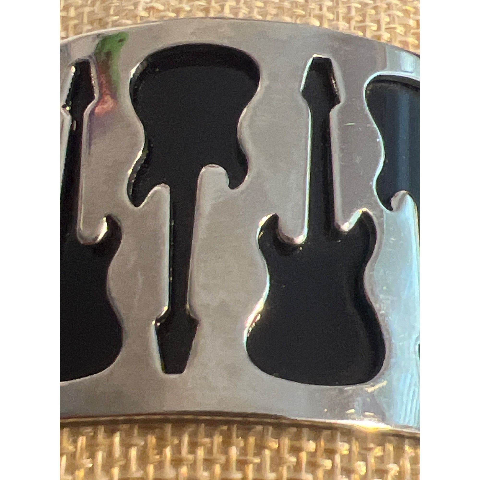 Other Silver Tone Black Acrylic Cuff Bracelet Cutout Guitar Rock & Size ONE SIZE - 2 Thumbnail