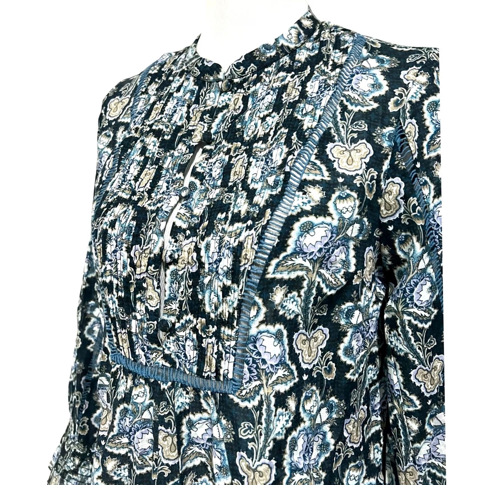 Anthropologie By Anthropologie Henley Peasant Blouse Blue Floral Popover 100% Cotton Womens S Size S / US 4 / IT 40 - 5 Thumbnail