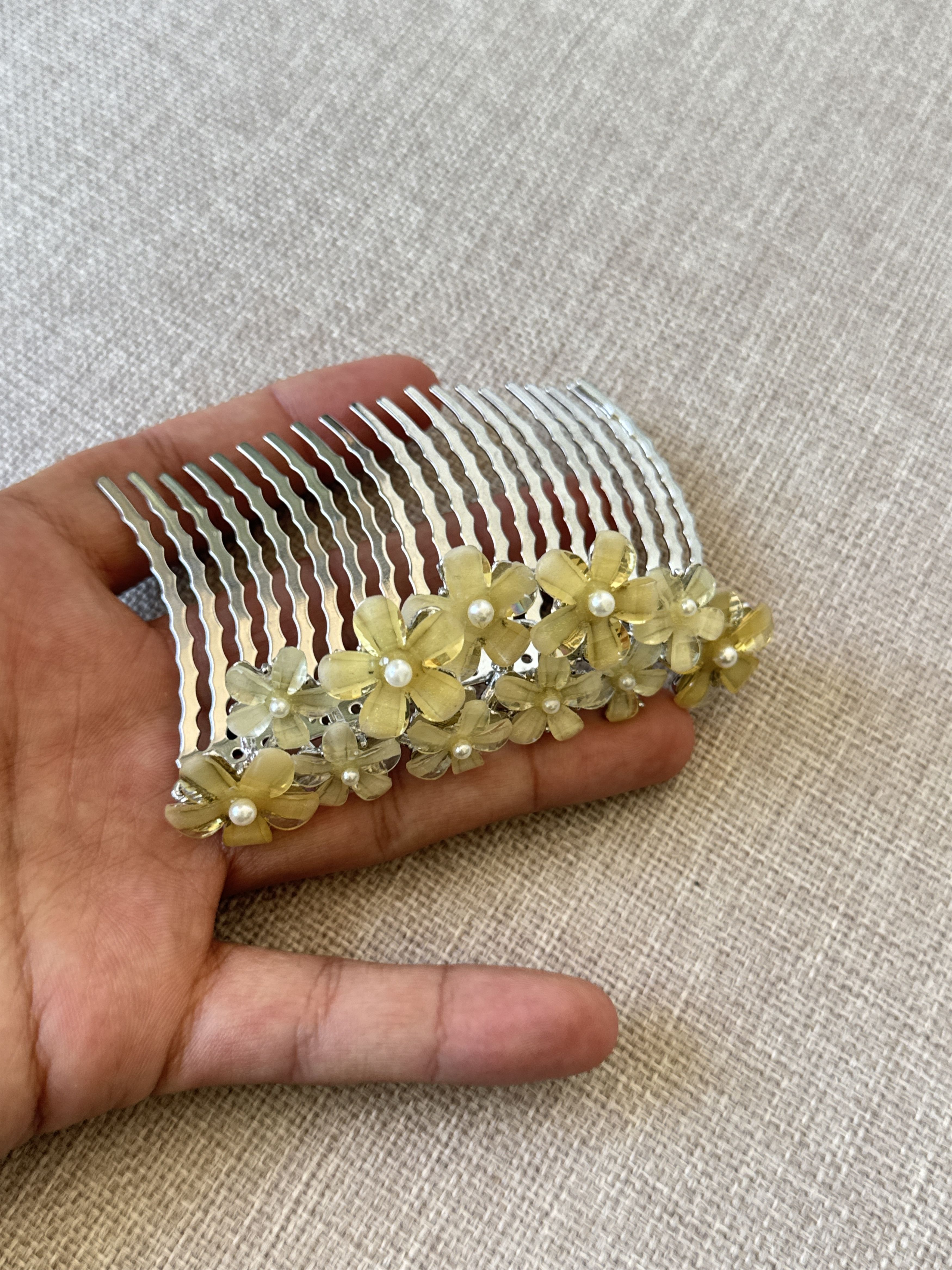 Other Yellow Pearl Floral Hair Comb Clip Size ONE SIZE - 6 Thumbnail