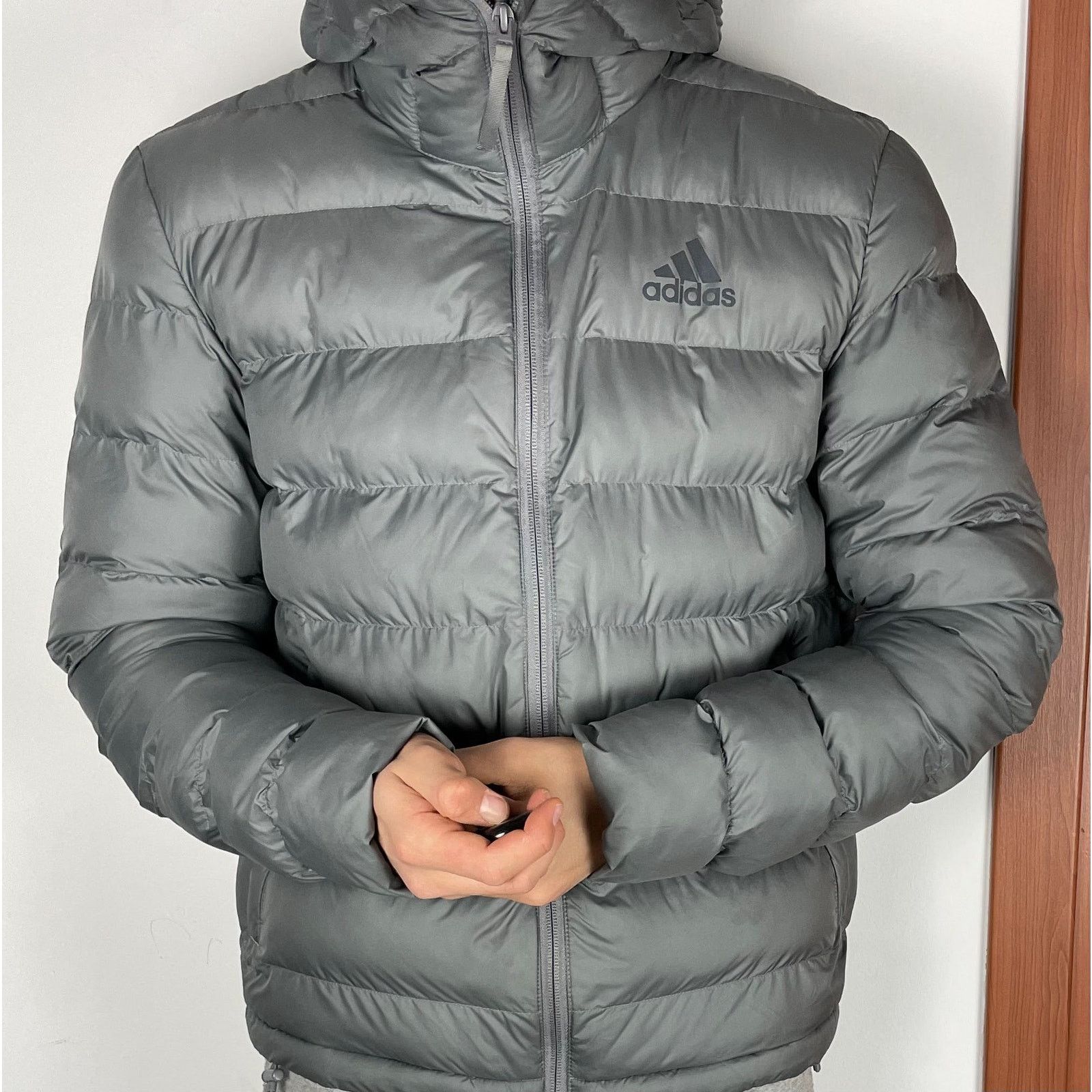 Adidas Adidas Men Gray Long Sleeve Full Zip Hooded Puffer Jacket S Size US S / EU 44-46 / 1 - 2 Thumbnail