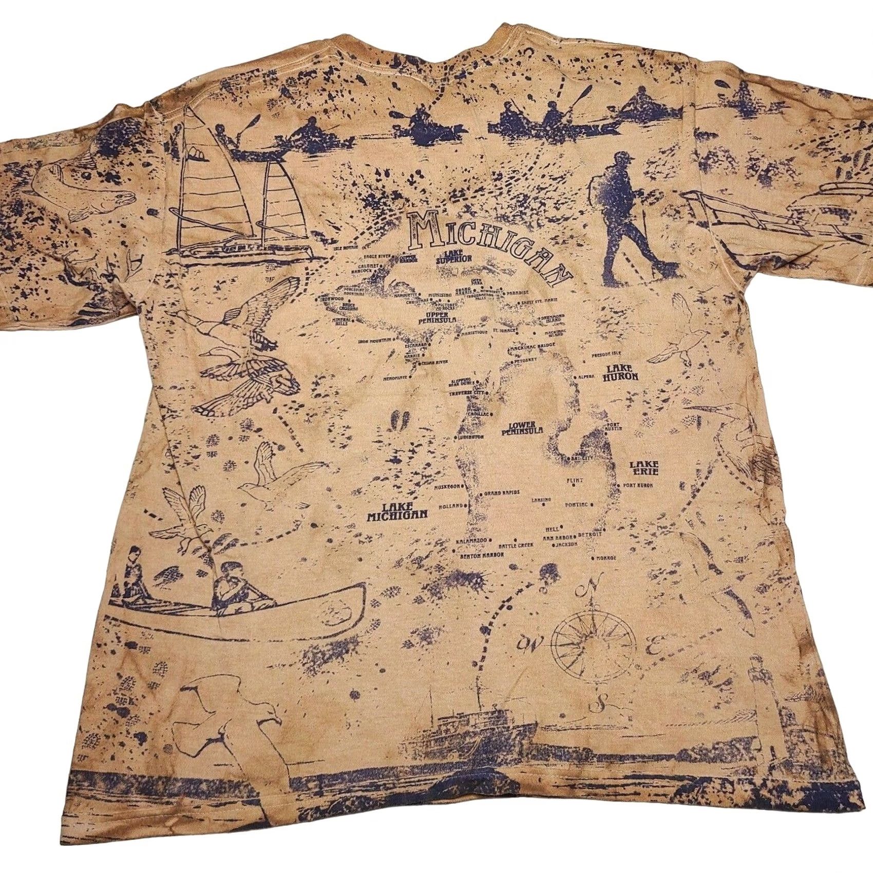 Vintage VINTAGE Michigan State Map Graphic All Over Print T-Shirt Mens Large Brown Crew Neck Short Sleeve Modern Vintage USA Pattern Size US L / EU 52-54 / 3 - 2 Thumbnail