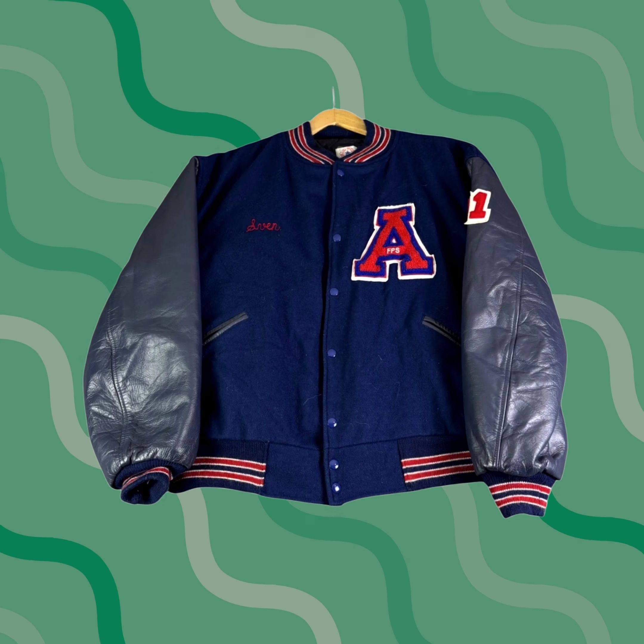 Vintage VINTAGE All Star Sports Falcons Varsity Jacket XL Navy Wool Leather Sleeves USA Varsity Jacket Wool Leather Sleeves Navy XL Mens Womens Boys Girls Size US XL / EU 56 / 4 - 1 Thumbnail
