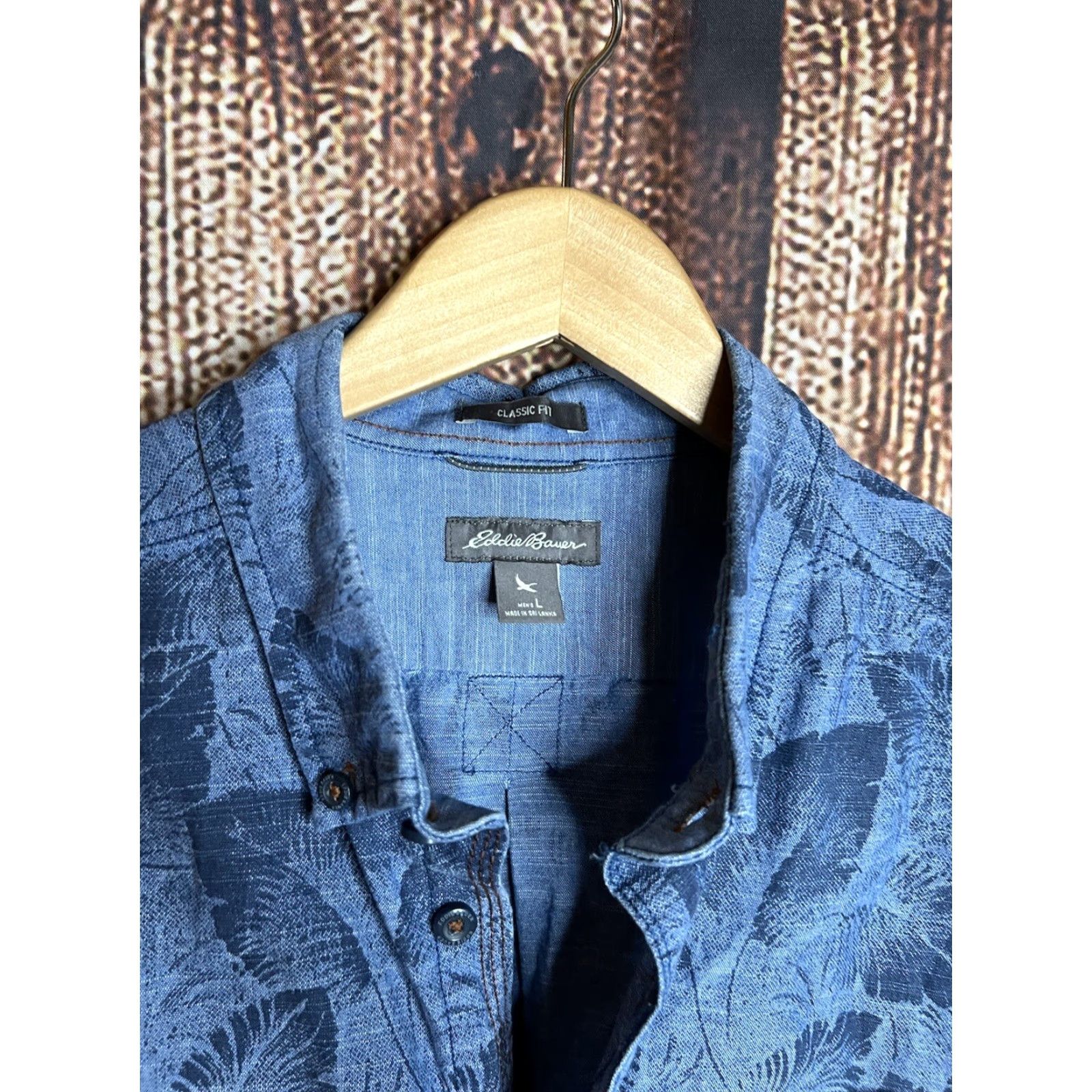 Eddie Bauer Eddie Bauer Shirt Mens L Blue Linen Blend Outdoor Camp Flora Hawaiian Short Sleeve Button-Up Collared ------------- Size US L / EU 52-54 / 3 - 2 Thumbnail