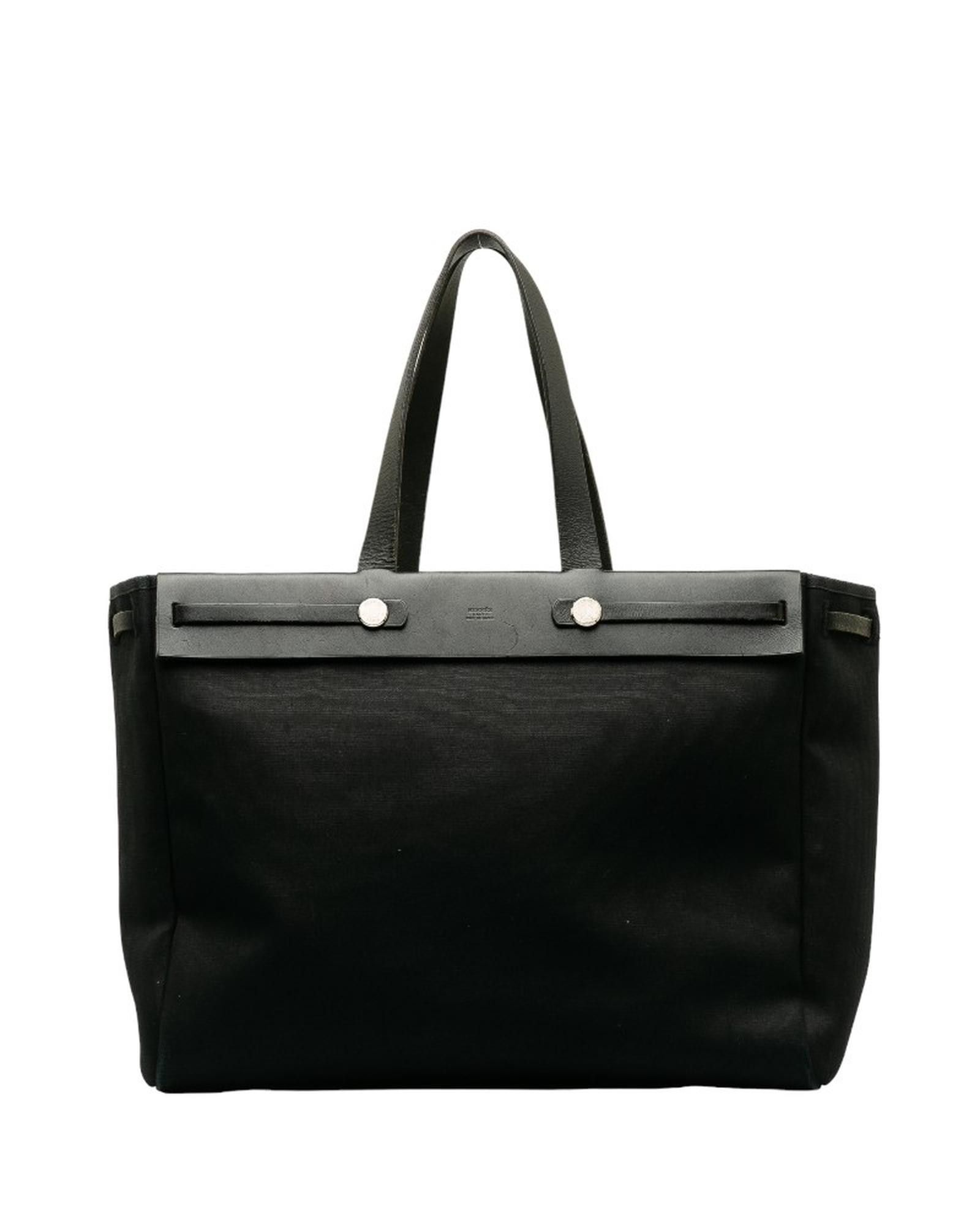 image of Hermes Black Toile Herbag Cabas Mm Bag In B Condition, Women's