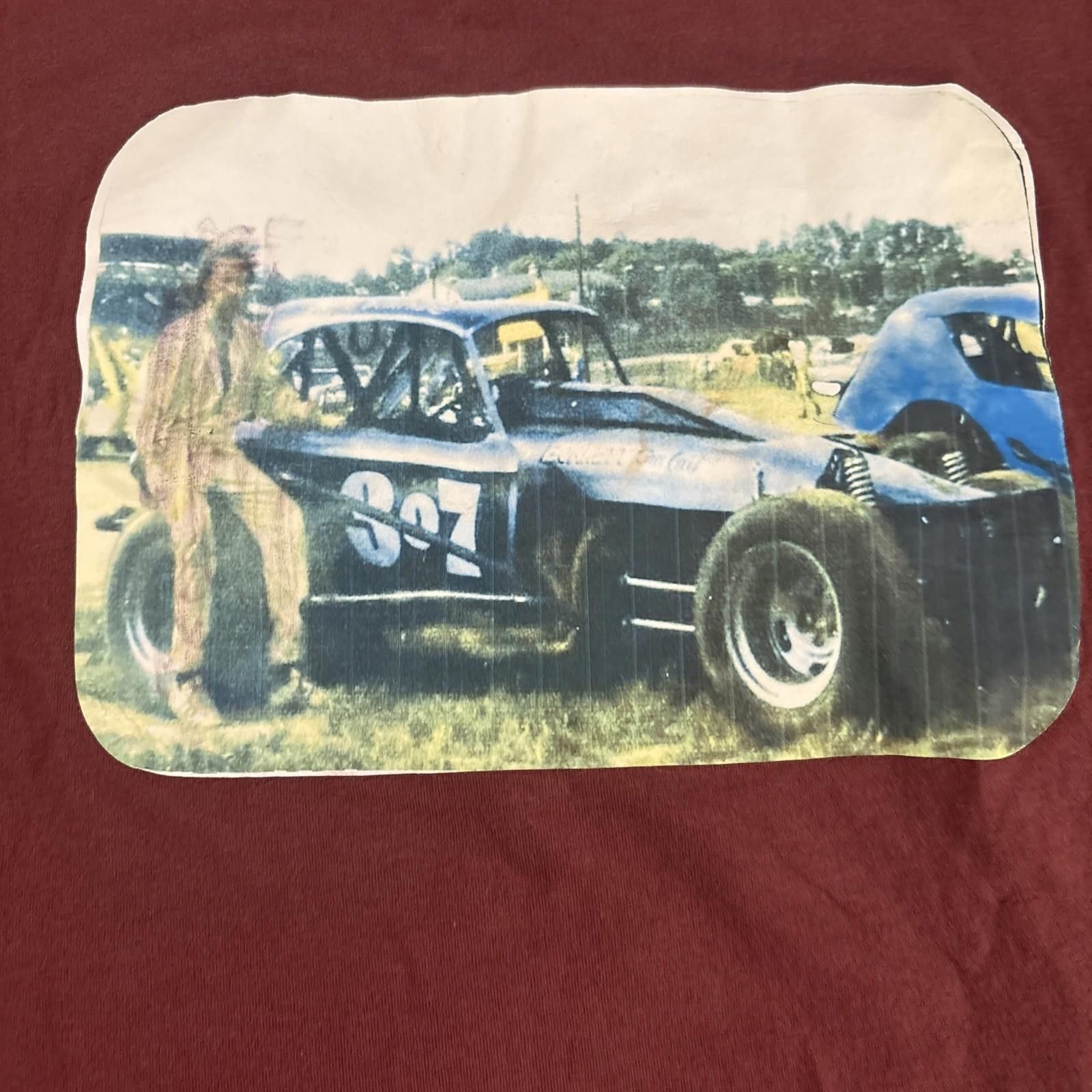George George XL Long Sleeve Maroon Graphic T-Shirt Vintage RaceCar Size ONE SIZE - 1 Thumbnail