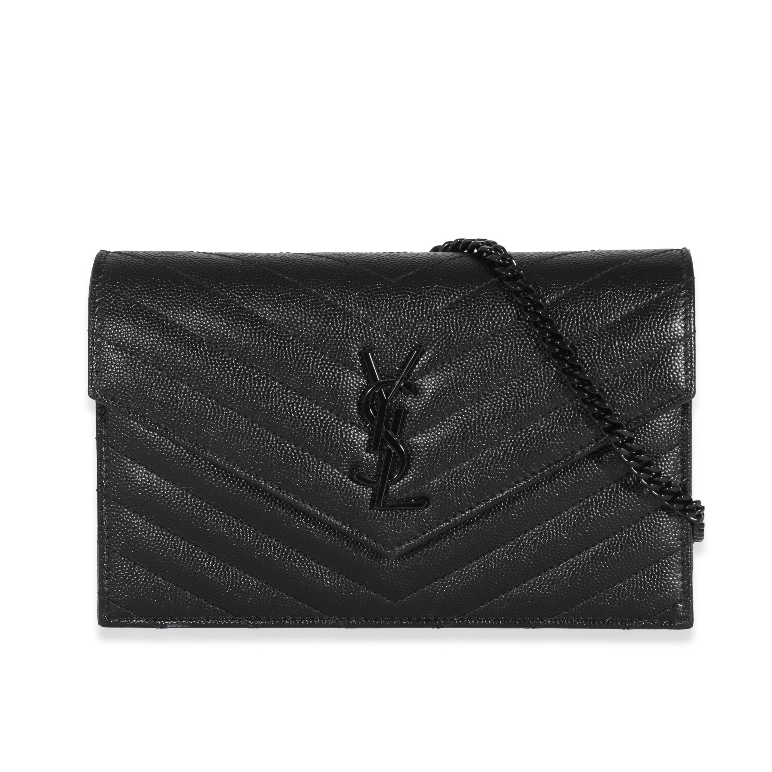 image of YVES Saint Laurent Black Grain De Poudre Envelope Chain Wallet, Women's