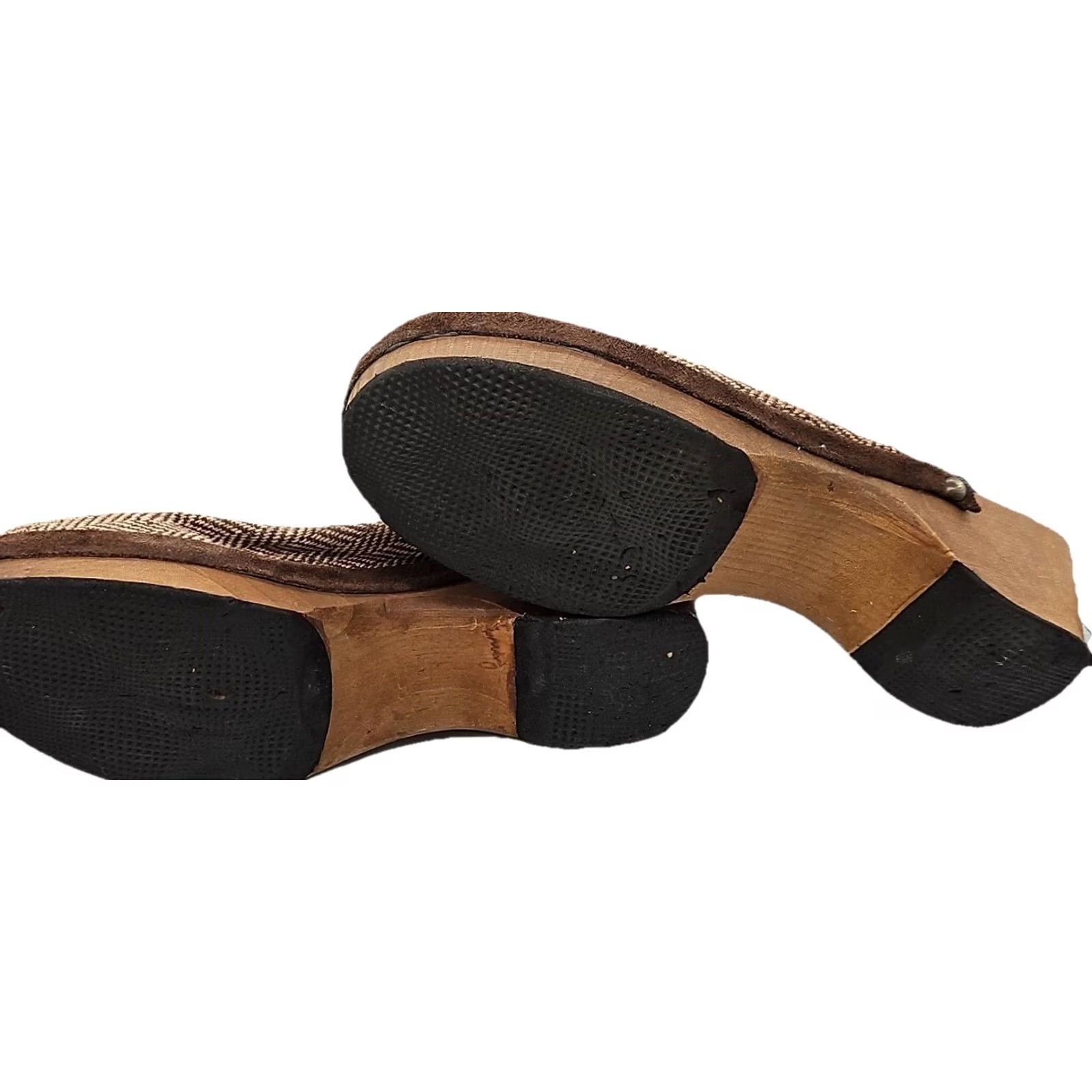 Vintage J Crew Womens 8 Tweed Clogs Wood Sole Leather Trim Herringbone Slip On Mule Slide Bohemian Comfort Classic Womens Shoes Size ONE SIZE - 7 Thumbnail