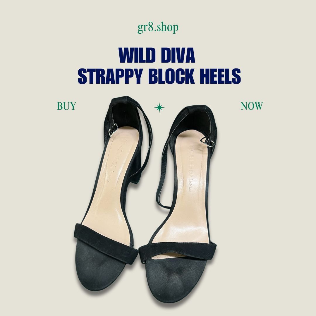 Other WILD DIVA Black Strappy Block Heels Open Toe Size 8.5 Made I Size US 8.5 / IT 38.5 - 1 Thumbnail