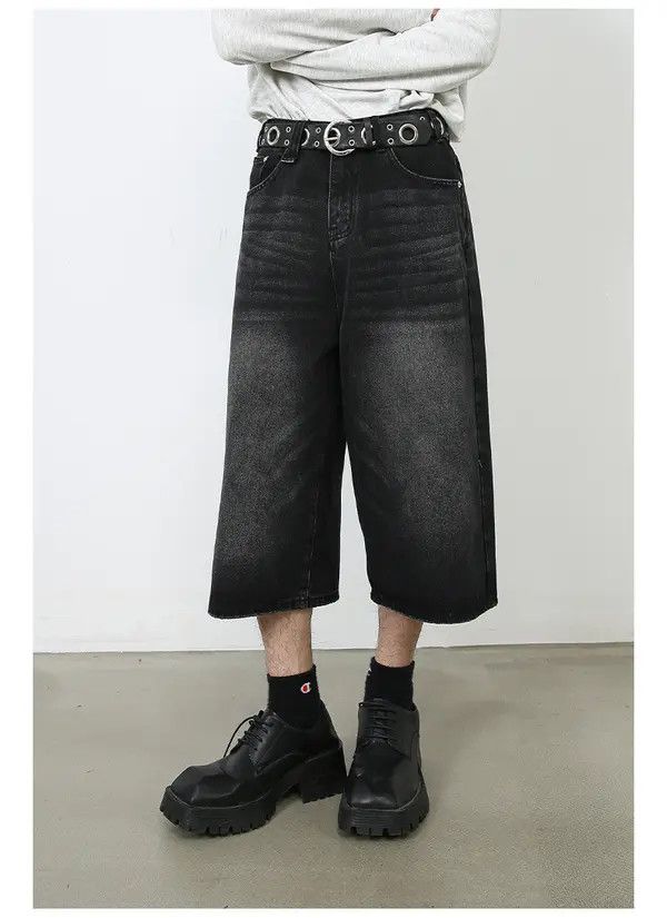 Japanese Brand Etsuko x Mako Black Washed Vintage Straight Denim Shorts Size US 32 / EU 48 - 2 Thumbnail