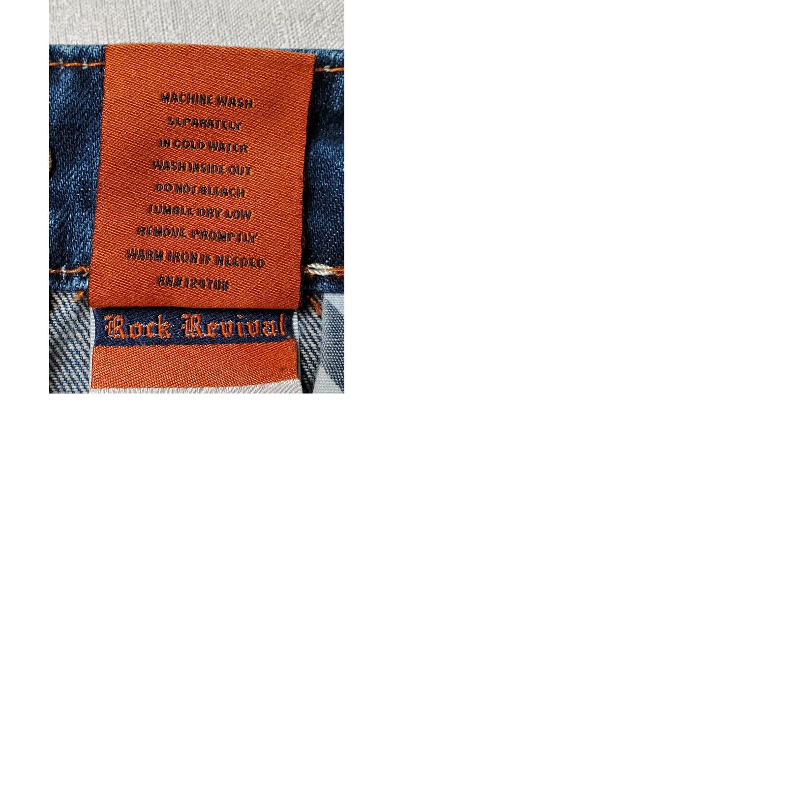 Vintage Rock Revival Xavier Straight Jeans Blue Distressed Embroidered Button Pockets Men's 33 Jeans Size US 33 - 9 Thumbnail