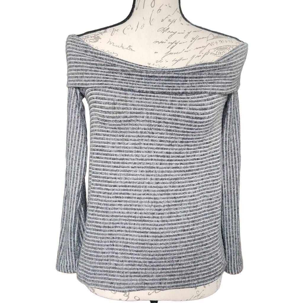 Express Express Women's Size Small Gray Stripe Off Shoulder Soft Lon Size S / US 4 / IT 40 - 1 Thumbnail