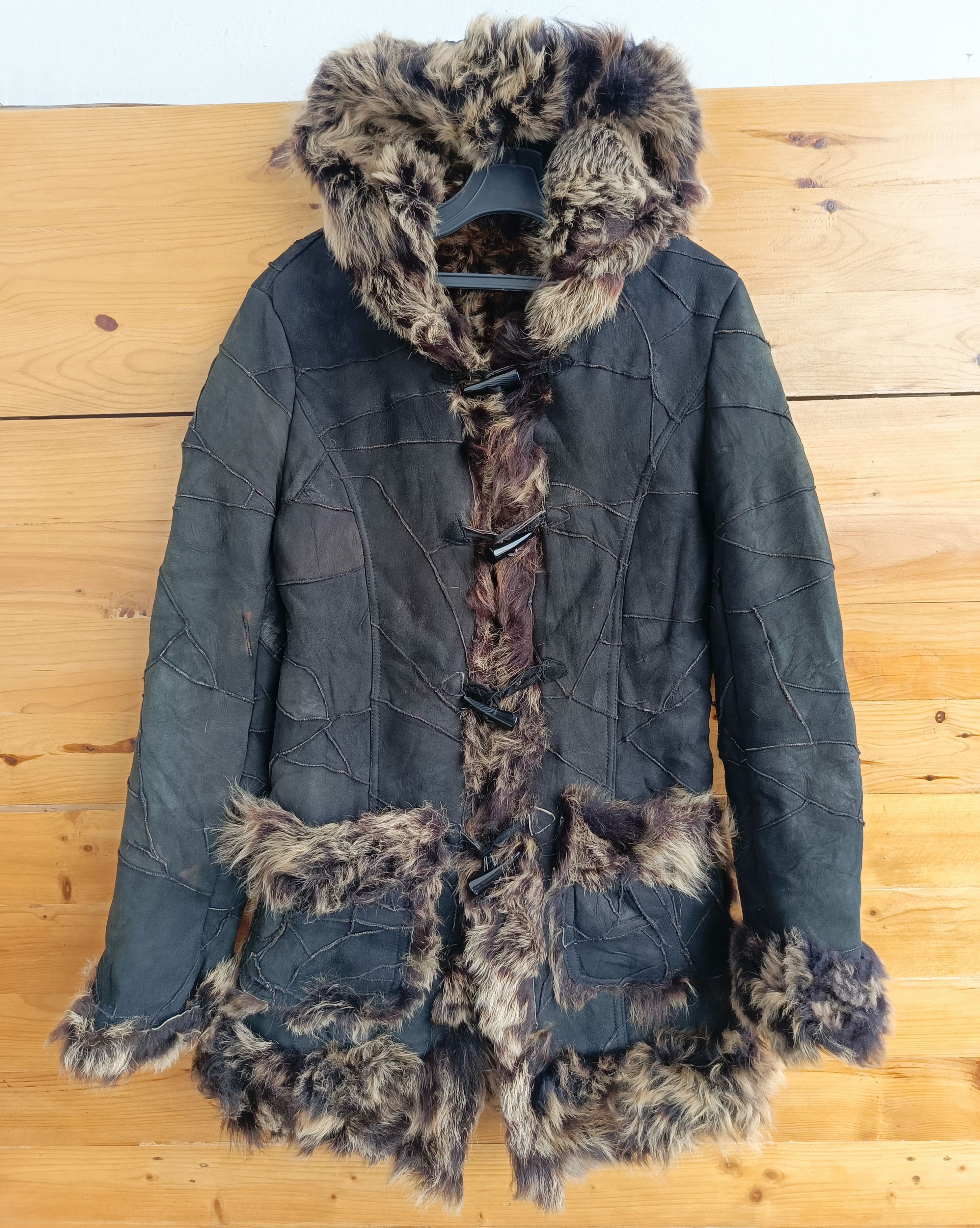If Six Was Nine PATCHWORK Raccoon Fur Rabbit Leather Jacket Size US S / EU 44-46 / 1 - 3 Thumbnail